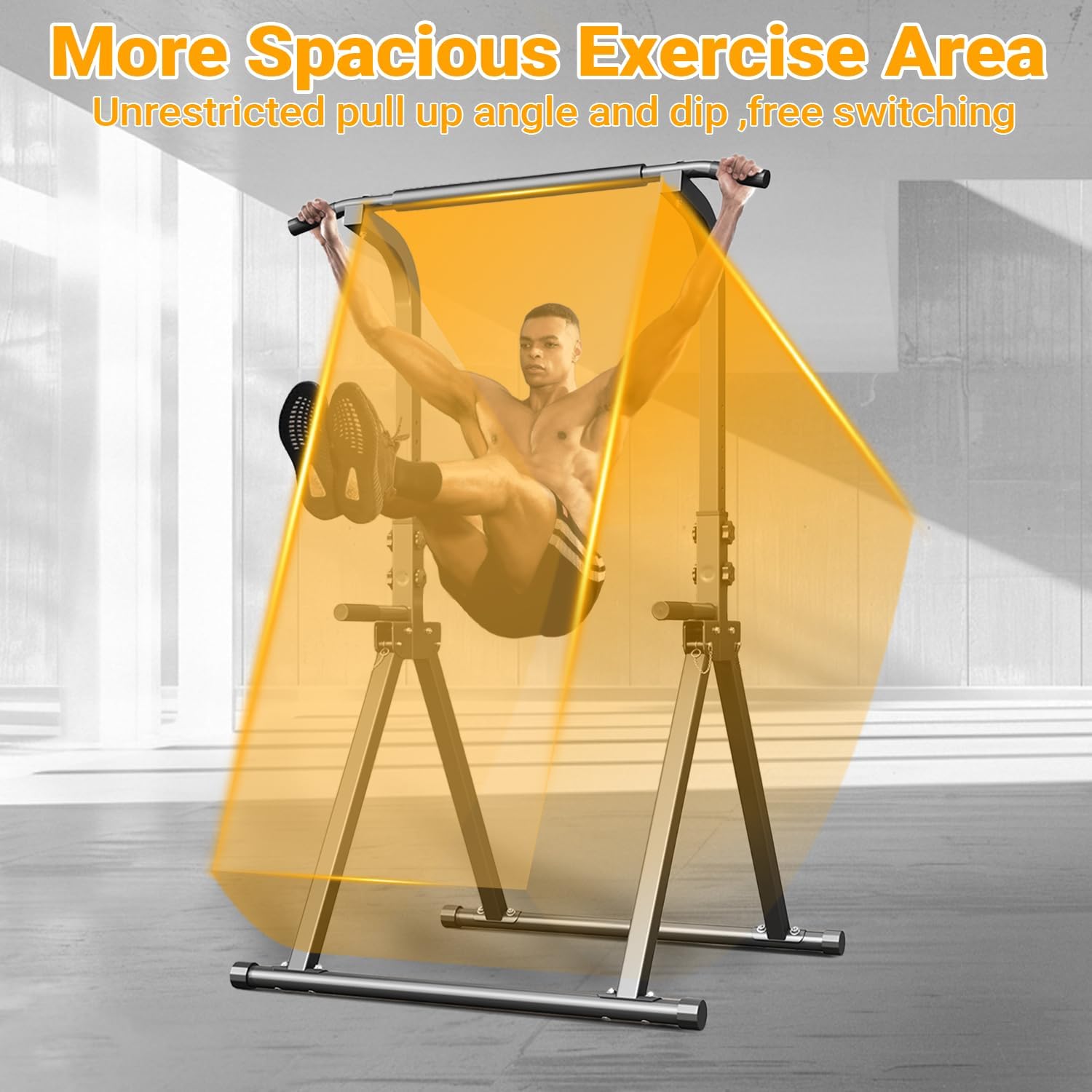 YYJO Foldable Pull Up Bar Free Standing Multi-function Power Tower Dip Bar with Assistance Bands Home Gym Strength Training Equipment - Image 3