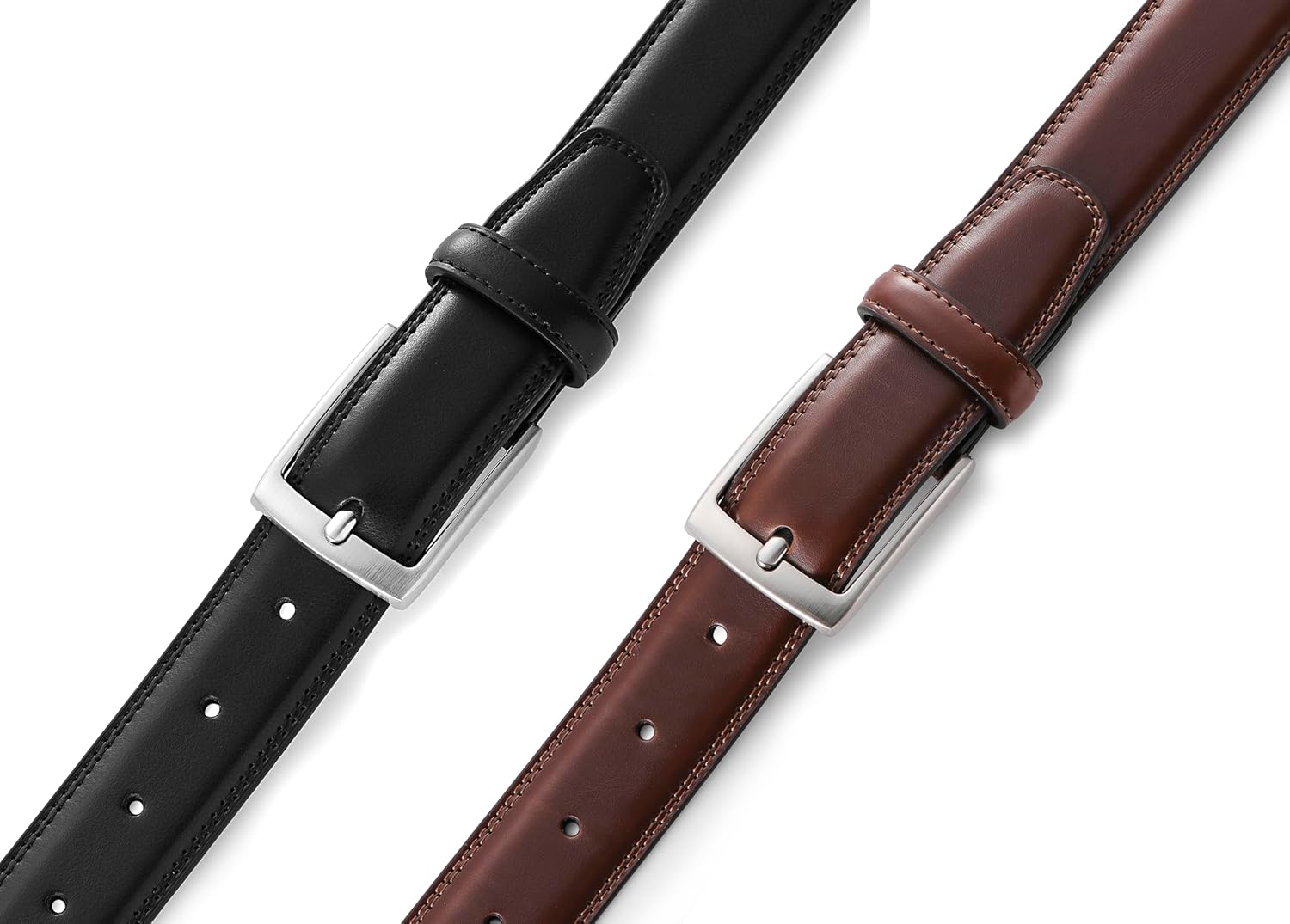 MILORDE Men's Leather Dress Belt 2Pack, Handmade, Genuine Leather, Fashion & Classic Designs for Work Business and Casual - Image 4