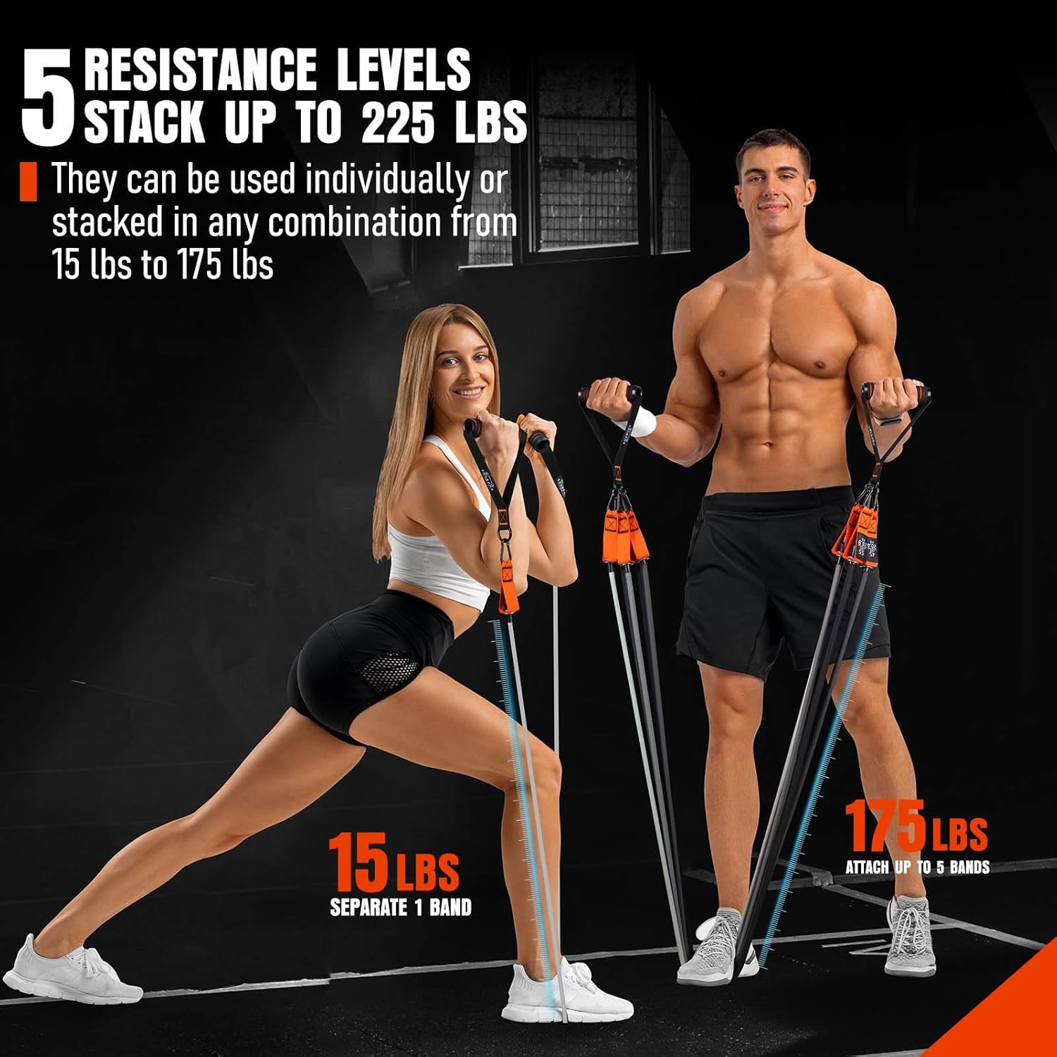Resistance Bands with Handles, 175lb Exercise Bands for Working Out, Fitness Bands, Workout Bands with Door Anchor and Ankle Straps, Physical Therapy, Yoga, Strength Training Home Gym Equipment - Image 5