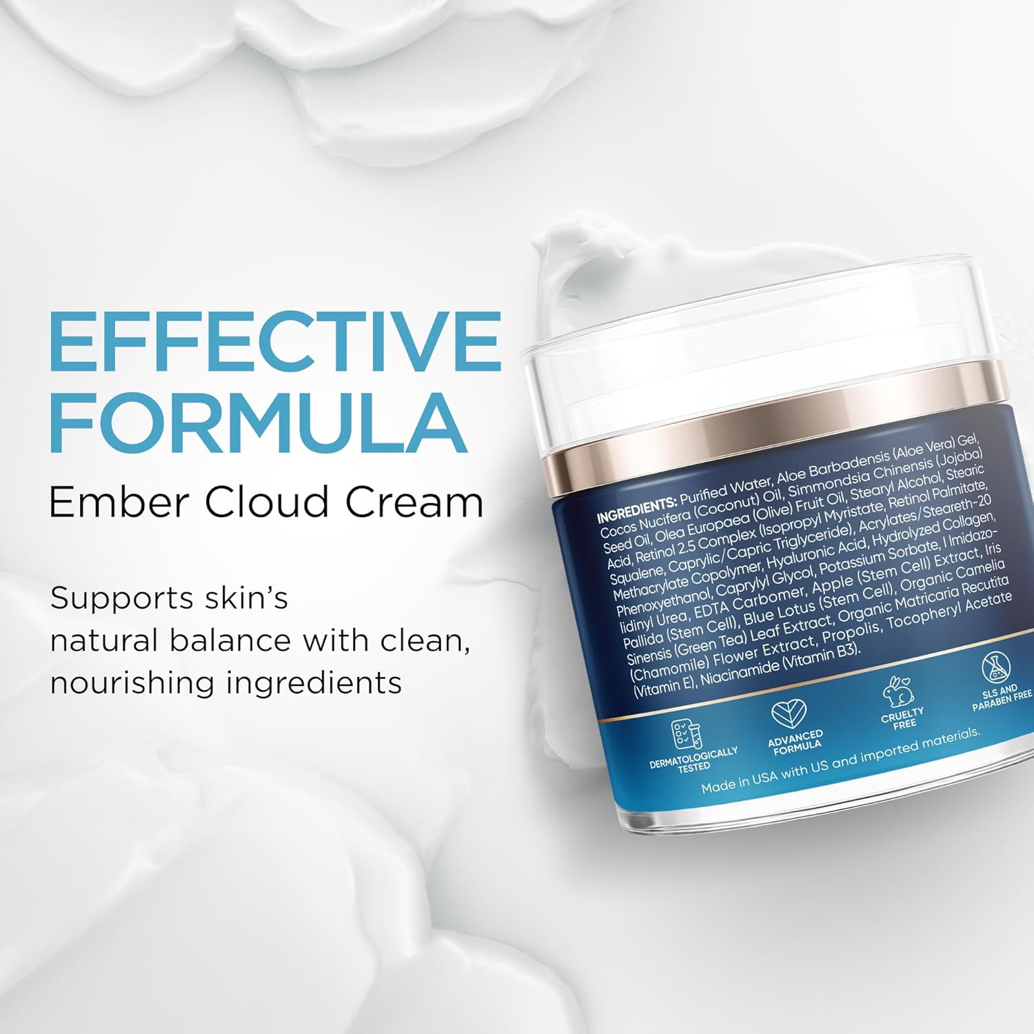 Moisturizer Collagen Anti-Aging Face Cream with Stem Cells, Retinol, Hyaluronic Acid & Niacinamide - Hydrating Day & Night Wrinkle Cream for All Skin Types - Airless Pump - Made in USA - 1.7Oz - Image 3