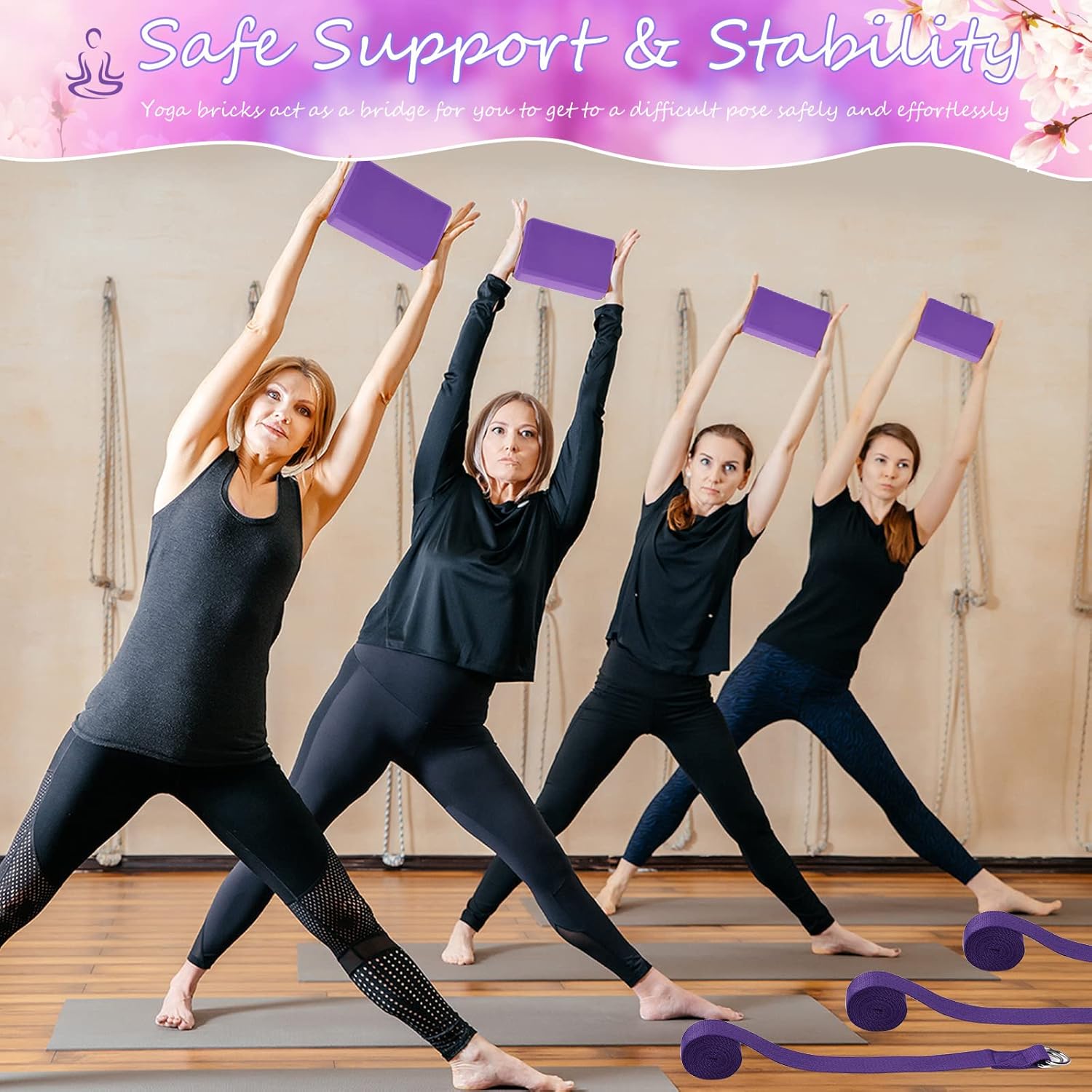 Outus 20 Pack Yoga Blocks and Straps Non-Slip EVA Foam Blocks with Metal D Ring Straps for Gym Exercise and Workout - Image 6