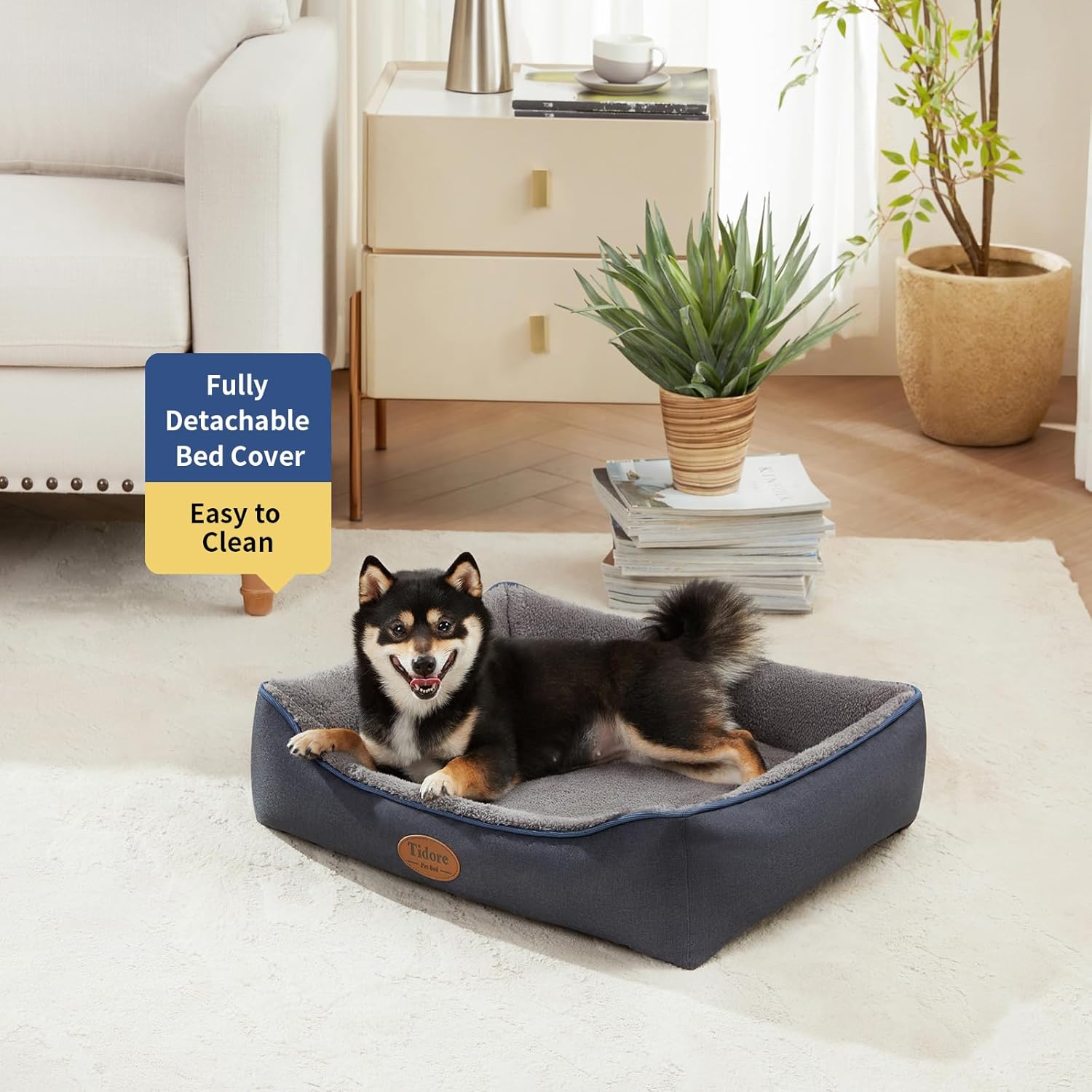 Tidore Orthopedic Dog Bed Medium Size Dog, Durable Egg Crate Foam Sofa Dog Bed with Washable Removable Cover, Waterproof Lining, Pet Beds for Medium Dogs, Navy - Image 2