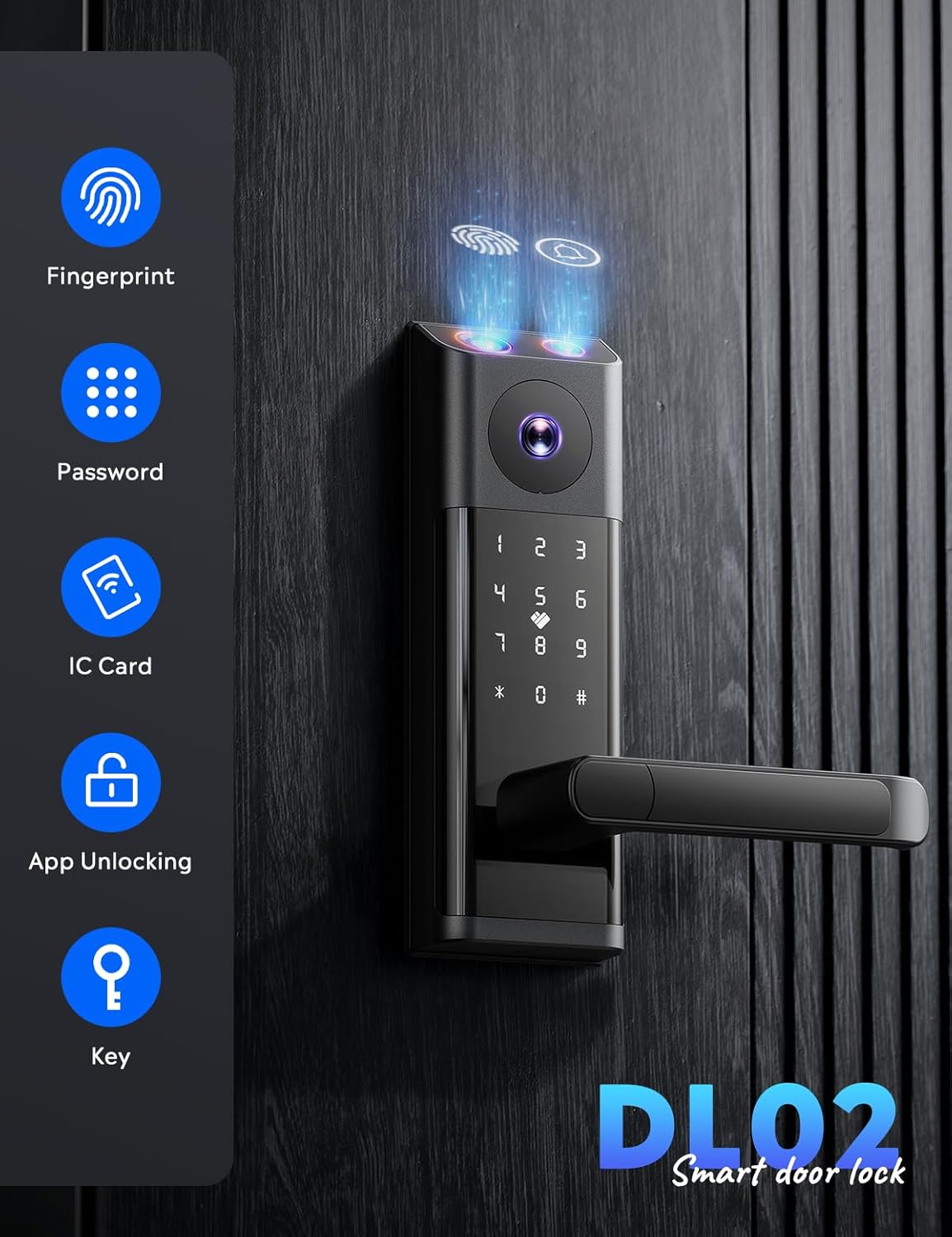Smart Lock with Camera & Doorbell, 3-in-1 Keyless Entry Door Lock with Handle, Built-in WiFi Camera Smart Lock for Front Door, Fingerprint, Keypad Code, App Control, Auto Lock - Image 3