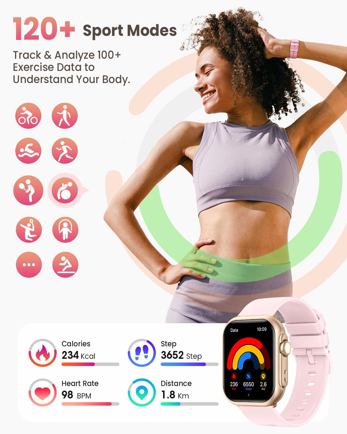 Smart Watch for Women for iPhone Android: 1.85" Smart Watch with 30 Days+ Battery Life Make/Recive Call Heart Rate SpO2 Sleep Monitor 120+ Sport IP68 Waterproof Fitness Tracker Watch Pedometer Reloj - Image 6