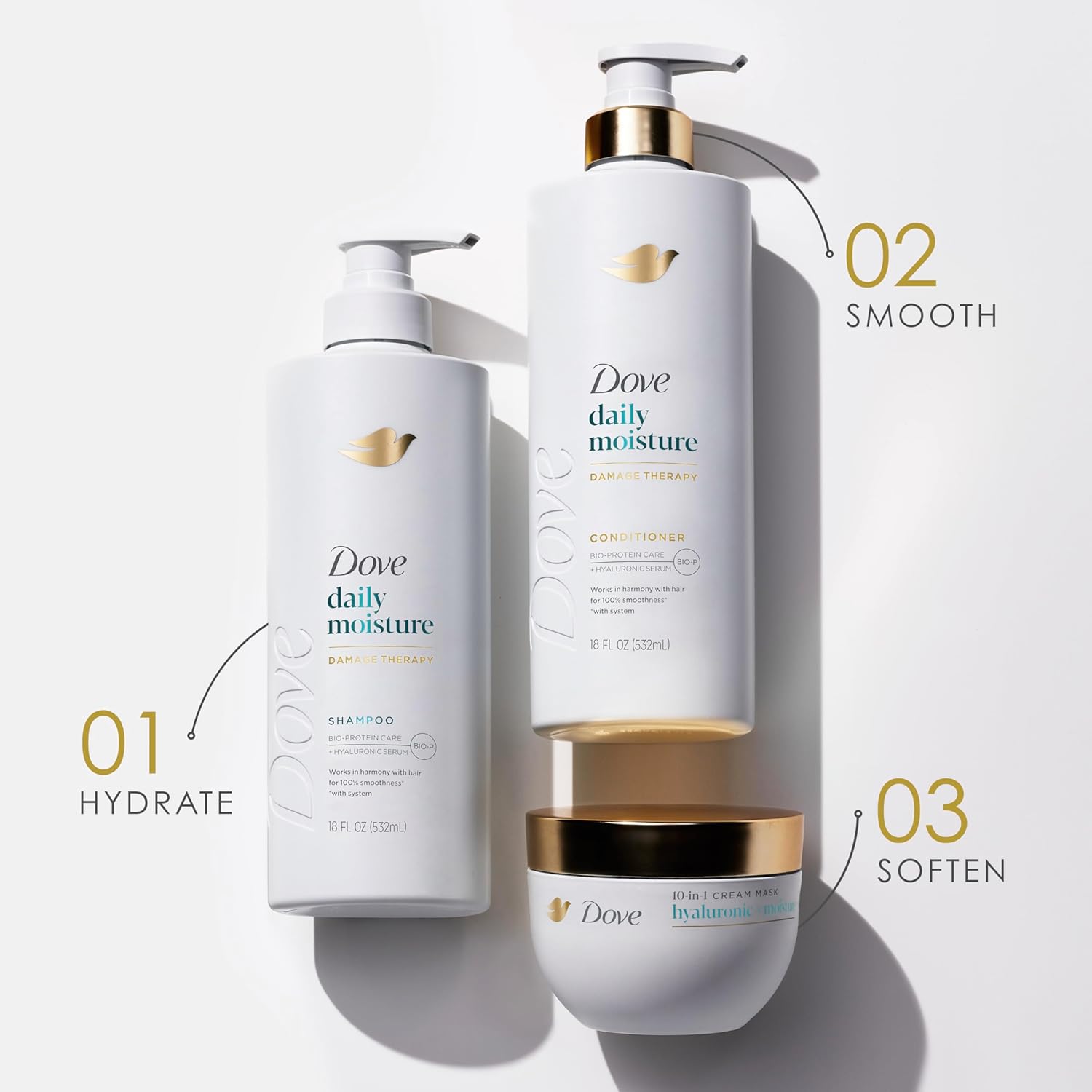 Dove Hair Hyaluronic Moisture for Dry Hair 10-in-1 Hydrating Hair Mask with Bio-Protein Care Technology and Hyaluronic Serum 9.2 Fl Oz - Image 5