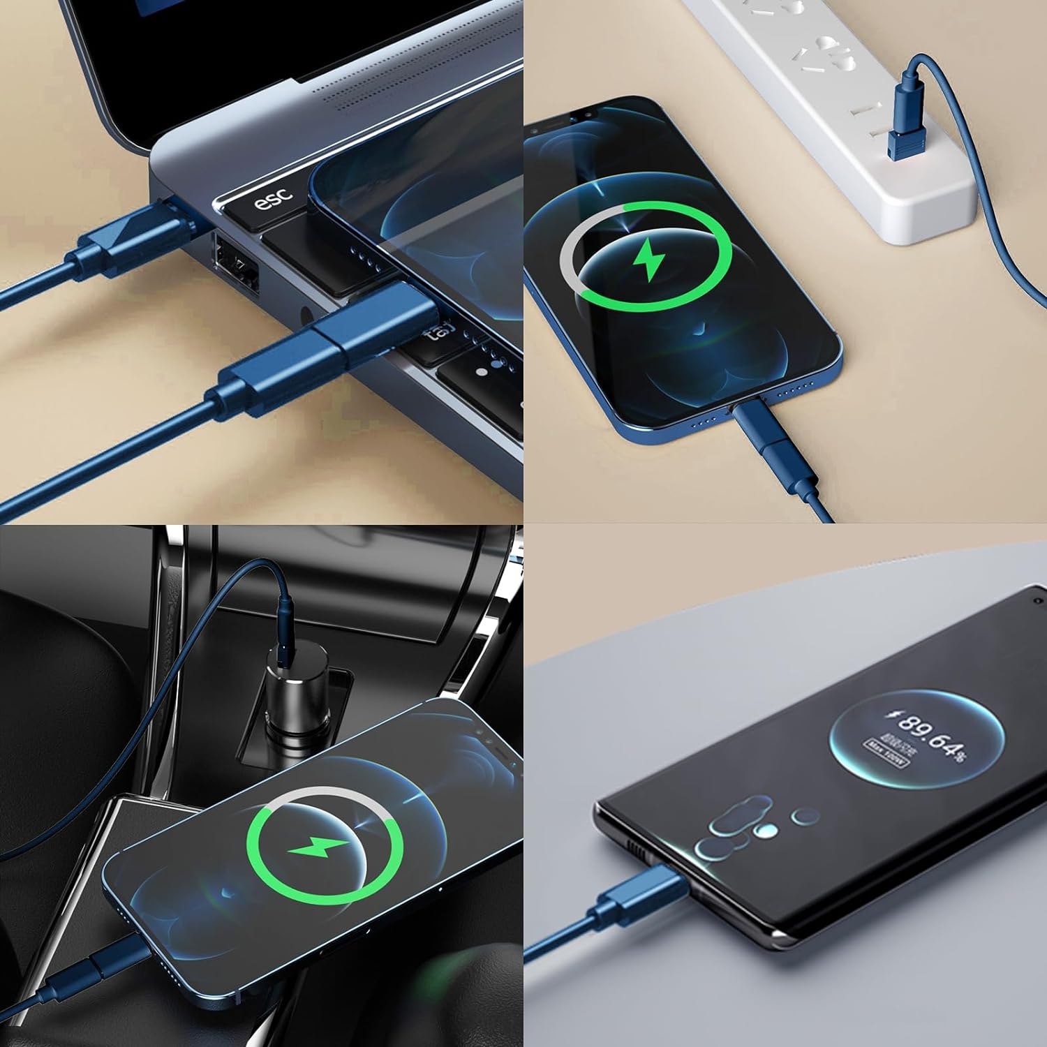 USB to USB-C Adapter, USB C Charging Cable Adapter Kit Contains Multiple OTG Adapters for USB Type C/USB A/USB C Male Cable/Micro USB, Equipped with SIM Extractor/SIM Slot/Phone Holder (Blue) - Image 4