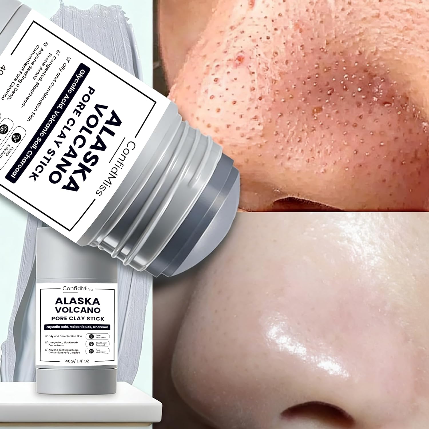 Clay Mask Stick, Deep pore Cleansing, Exfoliator Blackhead Remover Pore Cleanser Gentle Exfoliation Skin Brightening, Hydrating & Moisturizing Face Mud Mask for All Skin Types, Men & Women (Gray) - Image 2