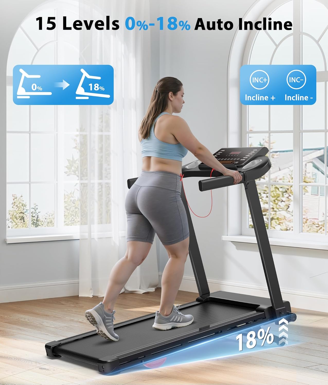 CIIHI Treadmill with 18% Auto Incline - 350 LBS Capacity Foldable Treadmill with Incline and App - Walking Running Machine for Home - Image 2