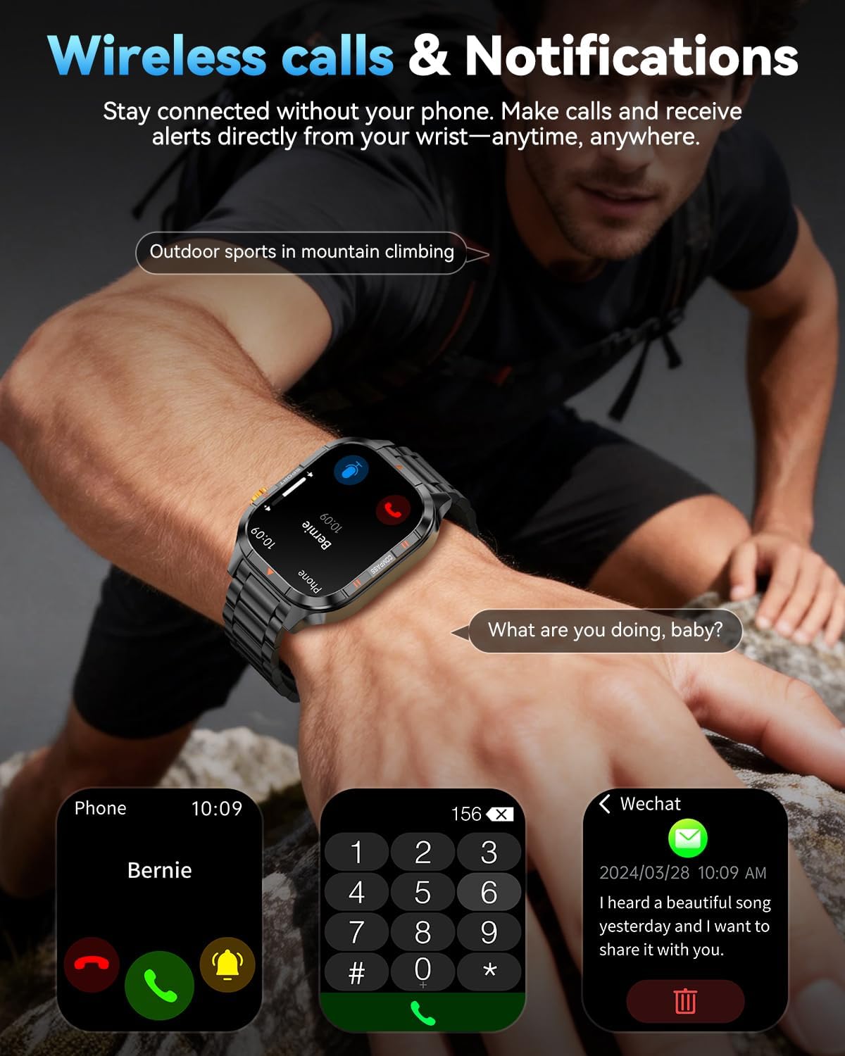 Military Smart Watches for Men, 2.01'' Smart Watch with 1000mAh Battery/Flashlight,Answer/Make Calls Smart Watch for Android and iPhone with SpO2/Heart Rate/Sleep/100+ Sport Modes, Fitness Tracker - Image 3