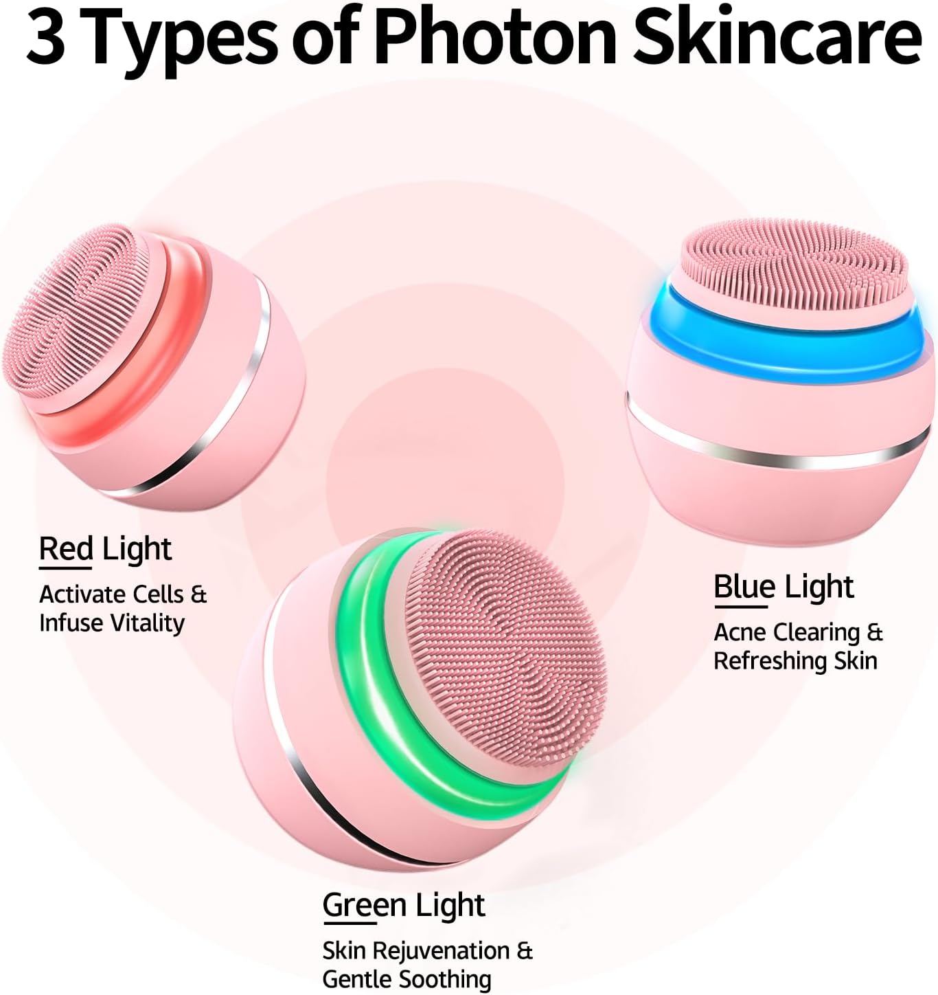 Face Cleansing Brush, Waterproof Silicone Facial Cleansing Brush, 6 Modes, 3 Light Effect, Rechargeable Electric Exfoliator Deep-Clean Scrubber for Women and Men - Image 8