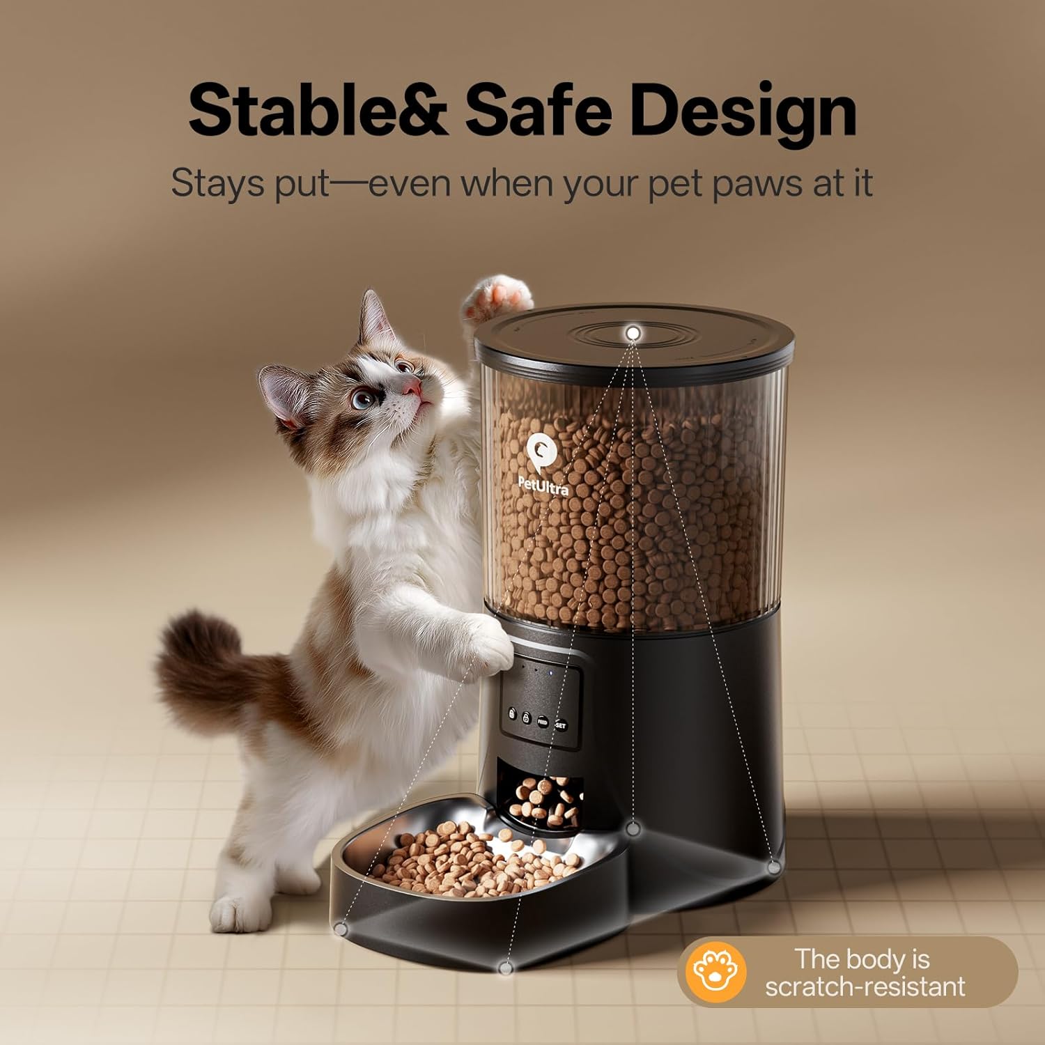 PETULTRA Automatic Cat Feeder WiFi- 5Ghz Cat Food Dispenser with APP Remote Control- Auto Pet Feeder for Small Dog Indoor- Easy to Set Up and Clean- Dual Power with Desiccant Bag& Stainless Steel - Image 8