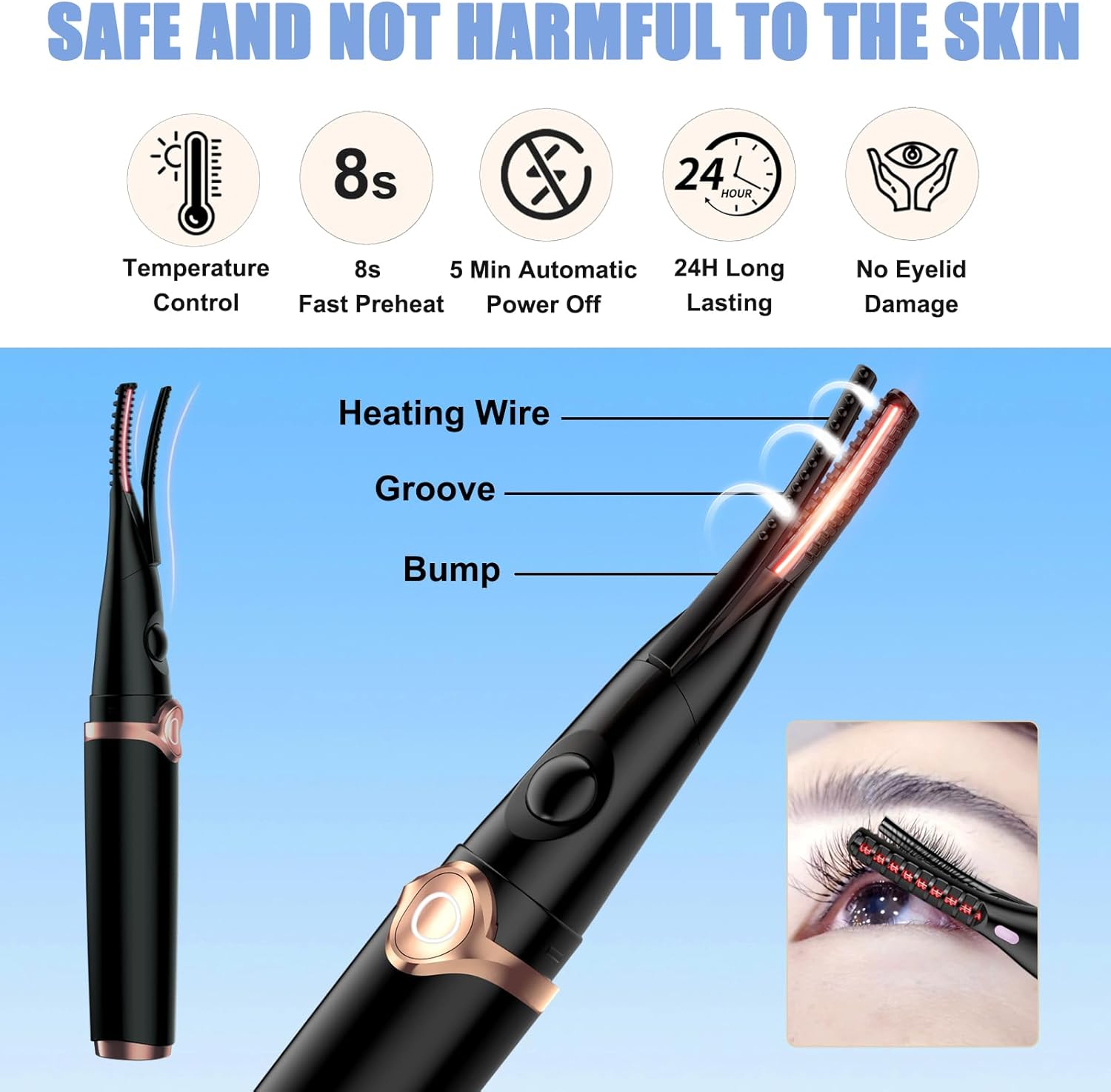 Heated Eyelash Curlers - 2 in 1 Clip- Type Heated lash Curler Best Seller Electric Eyelash Curler 3 Temp Settings for Makeup Tools USB Rechargeable Natural Curling 24H Long Lasting B2-2 - Image 4