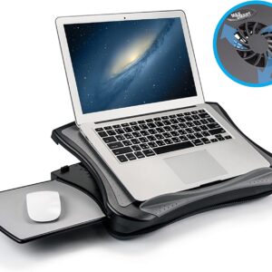MAX SMART Laptop Lap Pad Laptop Stand with Attached Mouse Pad, Cushion and USB Cooling Fan, Non-Slip Heat Shield Tablet Computer Stand for Sturdy Work Station for Home, Office, Bed Sofa, Couch and Car