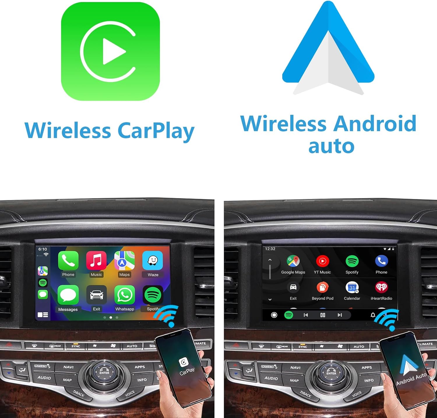 Wireless CarPlay & Android Auto Module Compatible with Infiniti QX60/QX80/Q70 & Nissan Pathfinder/Armada 2017-2019 (NO APPS Button = NO FIT) - Image 4