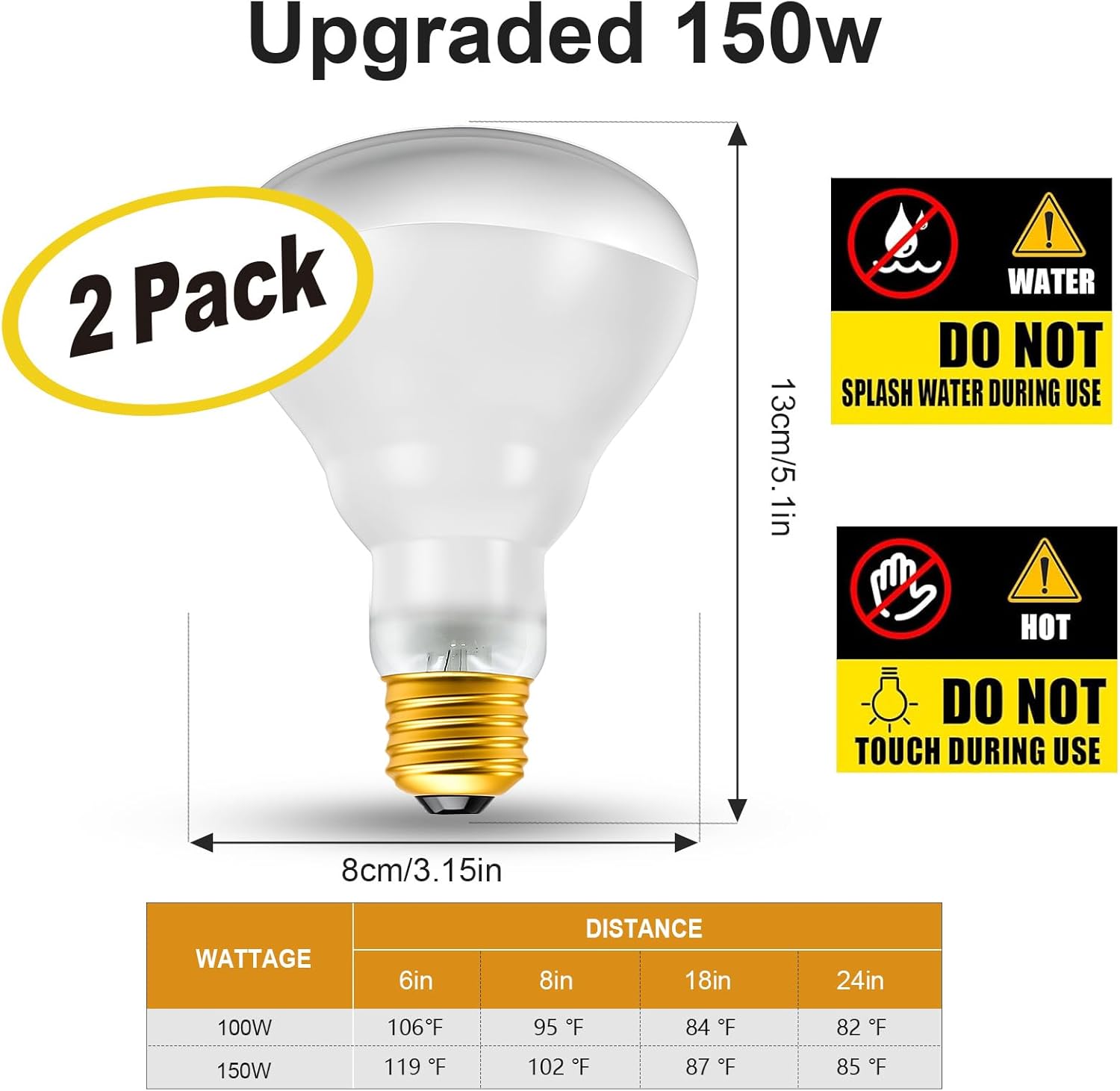 2Pack Reptile Heat Lamp, 150W Reptile Heat Emitter Infrared Basking Spot Light, UVA Daylight Heat Lamp Bulbs for Chickens Coop Reptiles Pets Brooder Use - Image 5