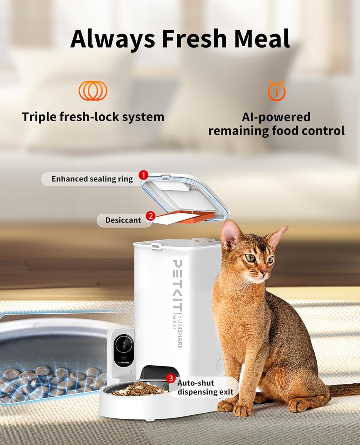 PETKIT Automatic Cat Feeder with Camera, 1080P HD Video with Night Vision, 2.4G WiFi Pet Feeder for Cat & Small Dog, 2-Way Audio & Meal Call Pet Food Dispenser with Desiccant Bag, Motion Capturing - Image 4