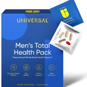 Men’s Total Health Daily Vitamin Packs – 22 Essential Minerals & Vitamins for Men, All-in-One Multivitamin Supplement for Energy, Stress Support, Heart, Gut Health with Krill Oil, Adaptogens – 30 Pack