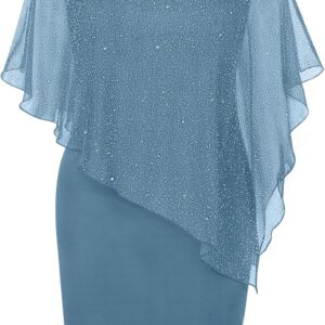 SeSe Code Women’s Mesh Cape Overlay Bodycon Knee Length Pencil Dress for Wedding Guest