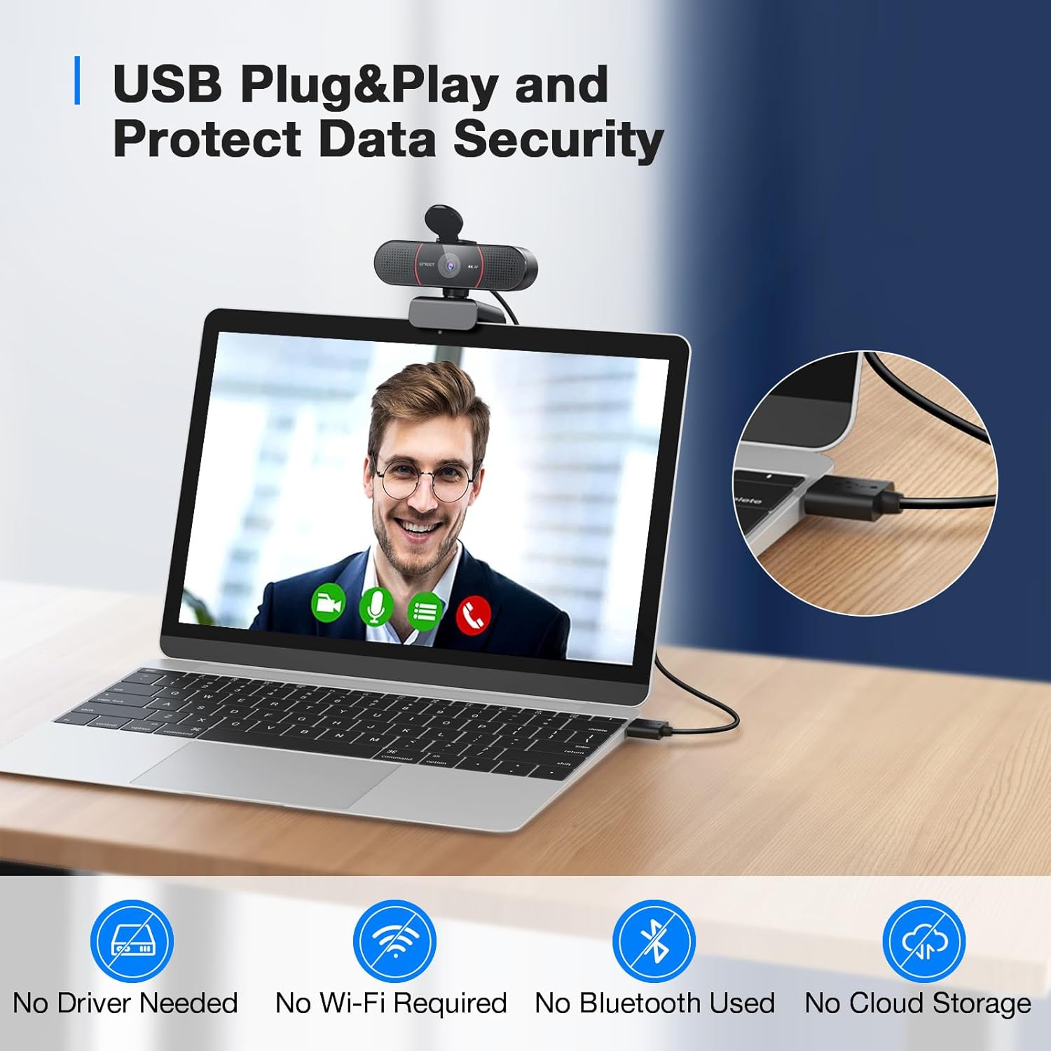 EMEET C960 4K Webcam for PC, 4K UHD CMOS Sensor, PDAF Auto Focus, Dual Omnidirectional Mics, Auto Light Correction, 73° FOV, Plug&Play Webcam w/Privacy Cover, Works w/Zoom/Teams/Skype/Google Meet - Image 8
