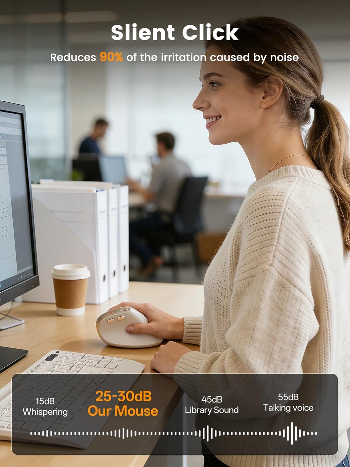 SABLUTE MAM3 Ergonomic Mouse, Rechargeable Wireless Vertical Mouse with 4 Adjustable DPI for Small/Medium Hands, Dual-Device Connectivity for Computer/PC/Laptop,Bluetooth Mouse for Window,Mac OS,Beige - Image 5