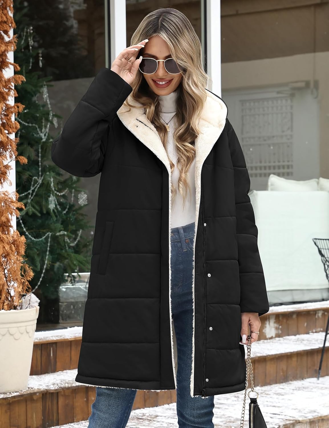 UMIPUBO Women's Long Winter Puffer Jacket – Sherpa Fleece Lined Hooded Coat, Water-Repellent Windproof Warm Quilted Outerwear - Image 2