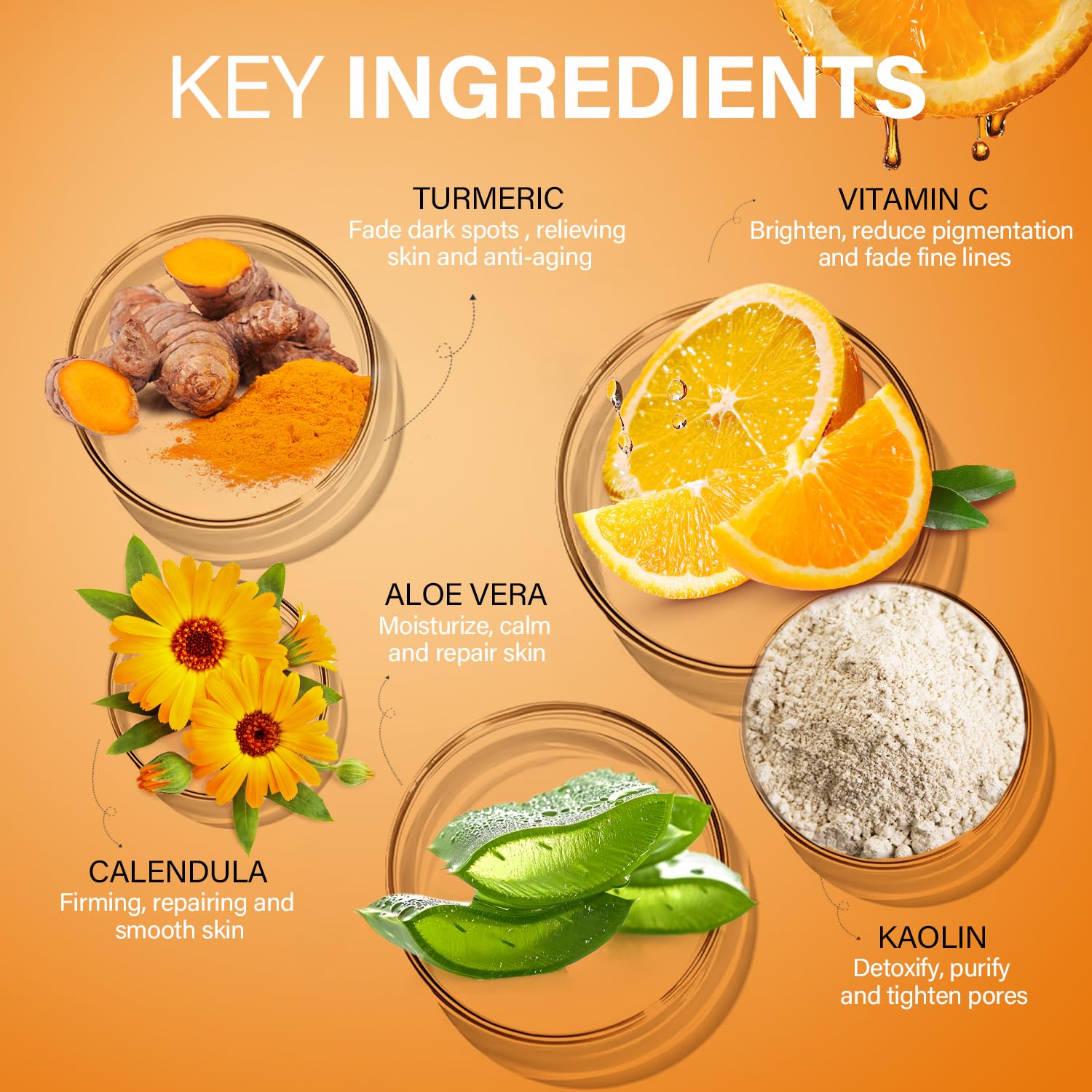 ulluxe Turmeric Vitamin C Clay Mask for Dark Spots, Dull Skin, Moisturizing, Skincare Facial Mask for Blackheads and Pores Cleansing, Improve Uneven Skin Tone, Face Skincare Gift, 5.29 oz - Image 5