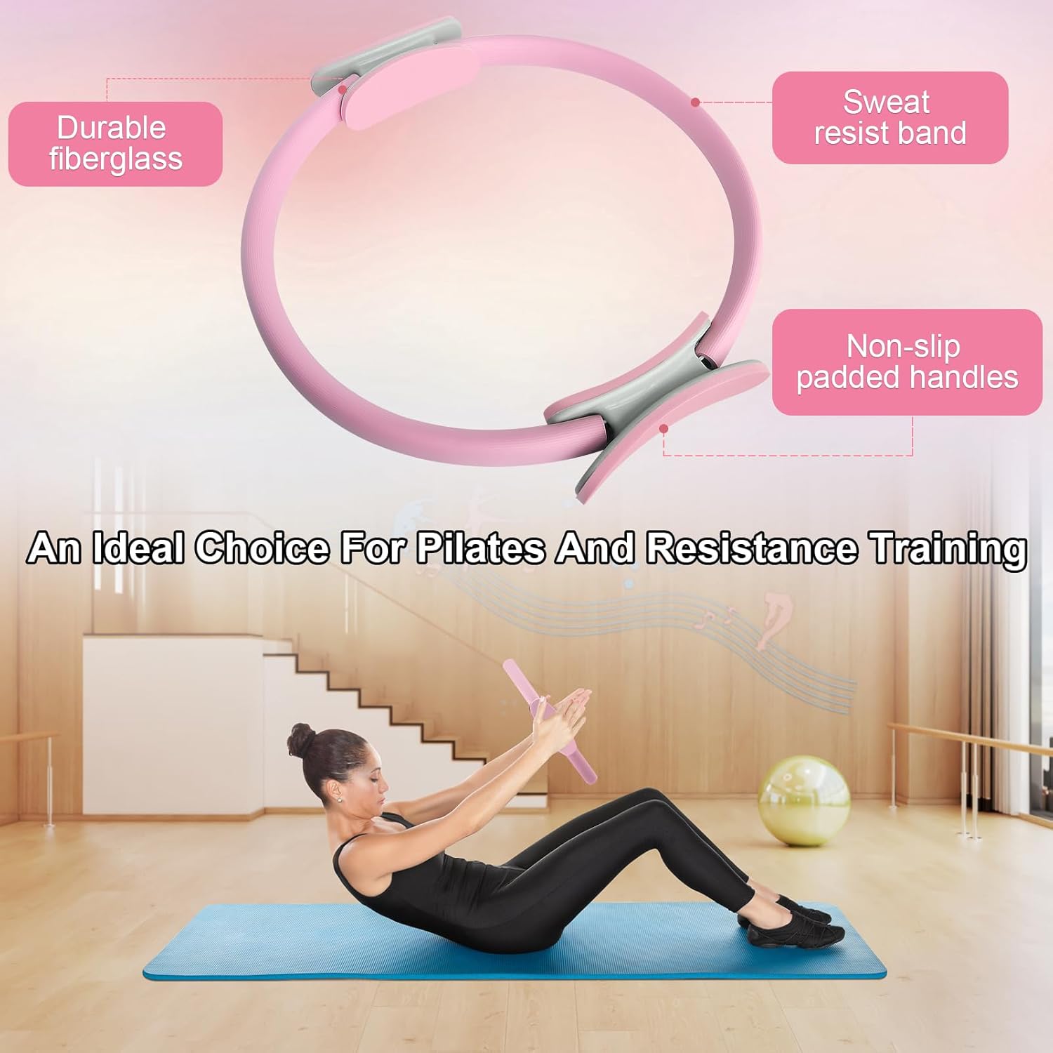 Pilates Ring 15 Inch Magic Circle Ring, Dual Padded Handles Pilates Rings Circle, Adjustable Yoga Ring - Image 5