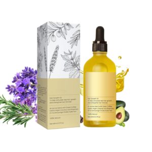 Natural Hair Growth Oil, Rosemary Hair Oil Organic, For Dry, Damaged Hair, Thinning Hair Strengthening & Nourishing Treatment, 60ML