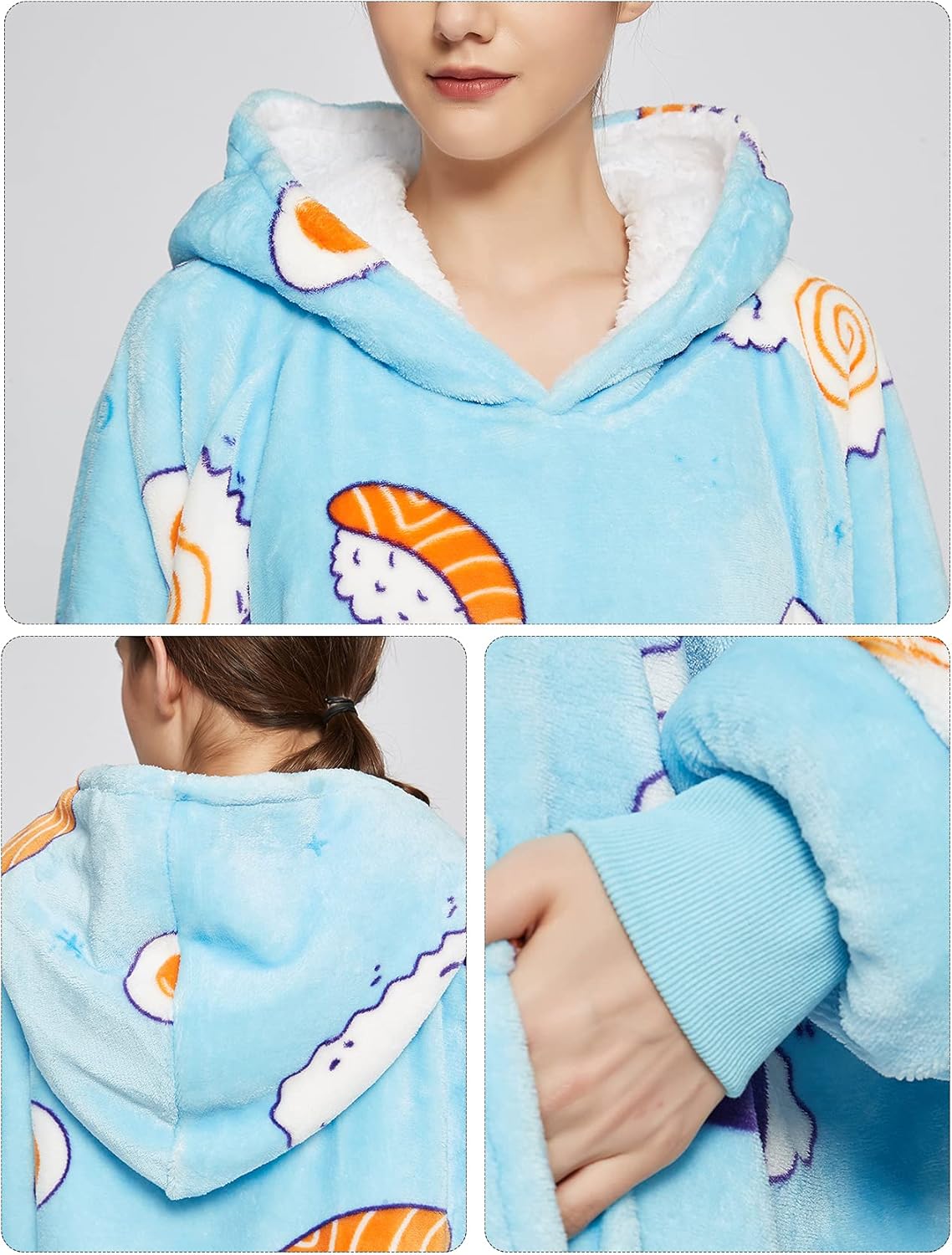 KFUBUO Wearable Blanket Hoodie for Adults Sherpa All Patterns Sushi Oversized Sweatshirt Blanket with Pockets Cute Birthday Gifts for Women - Image 4