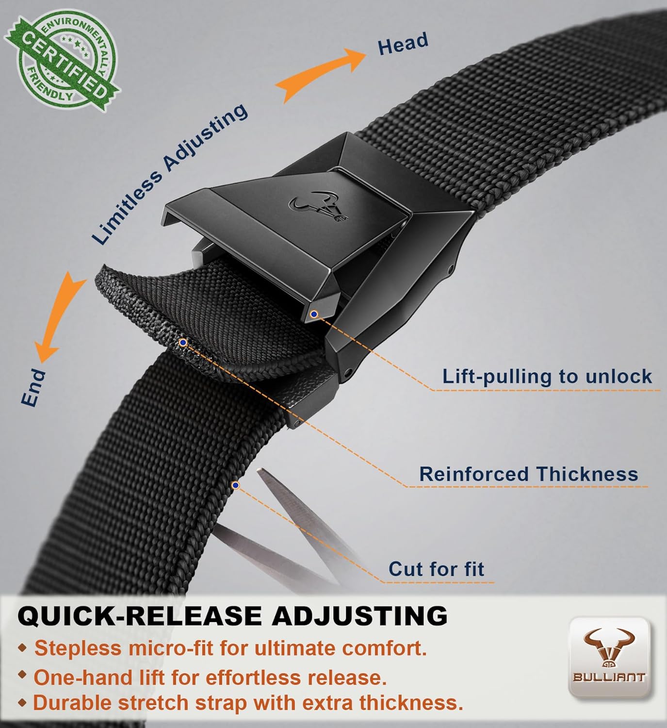 BULLIANT Men Tractical Belt,Stretch Western Rigger Web Belt For Cowboy Military Heavy Duty Hiking Hunting 1.5"-Cut For Fit - Image 3