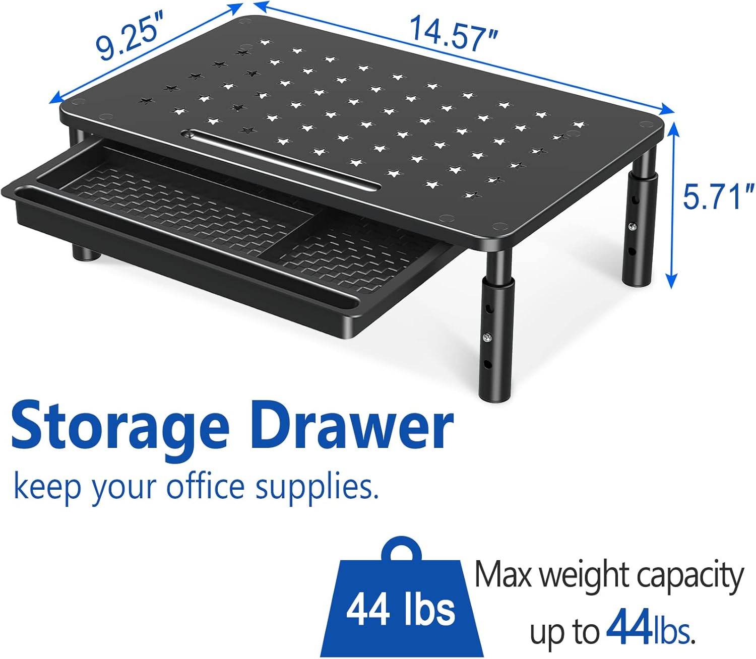 Zimilar 2 Pack Monitor Stand Riser with Drawer - 3 Height Adjustable Metal Monitor Stand with Unique Star Mesh for Computer Laptop Notebook Printer - Image 3