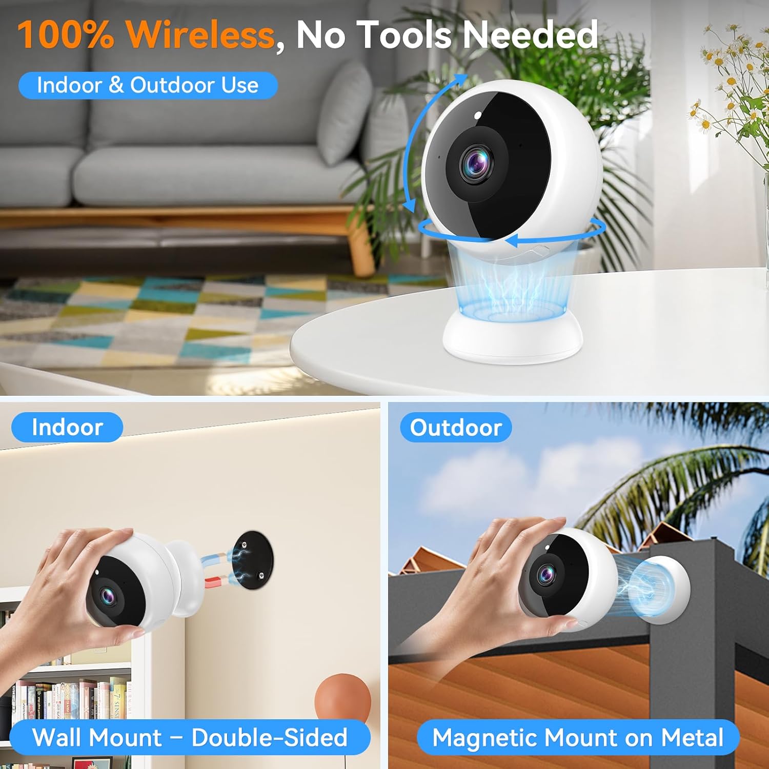 Thybro Magnetic Security Camera Wireless - 4Pack AI Motion Detection, 2K HD Video, Battery Powered, Ease of Setup, 2-Way Audio,IR Color Night Vision, Waterproof, Outdoor & Indoor Surveillance - Image 3