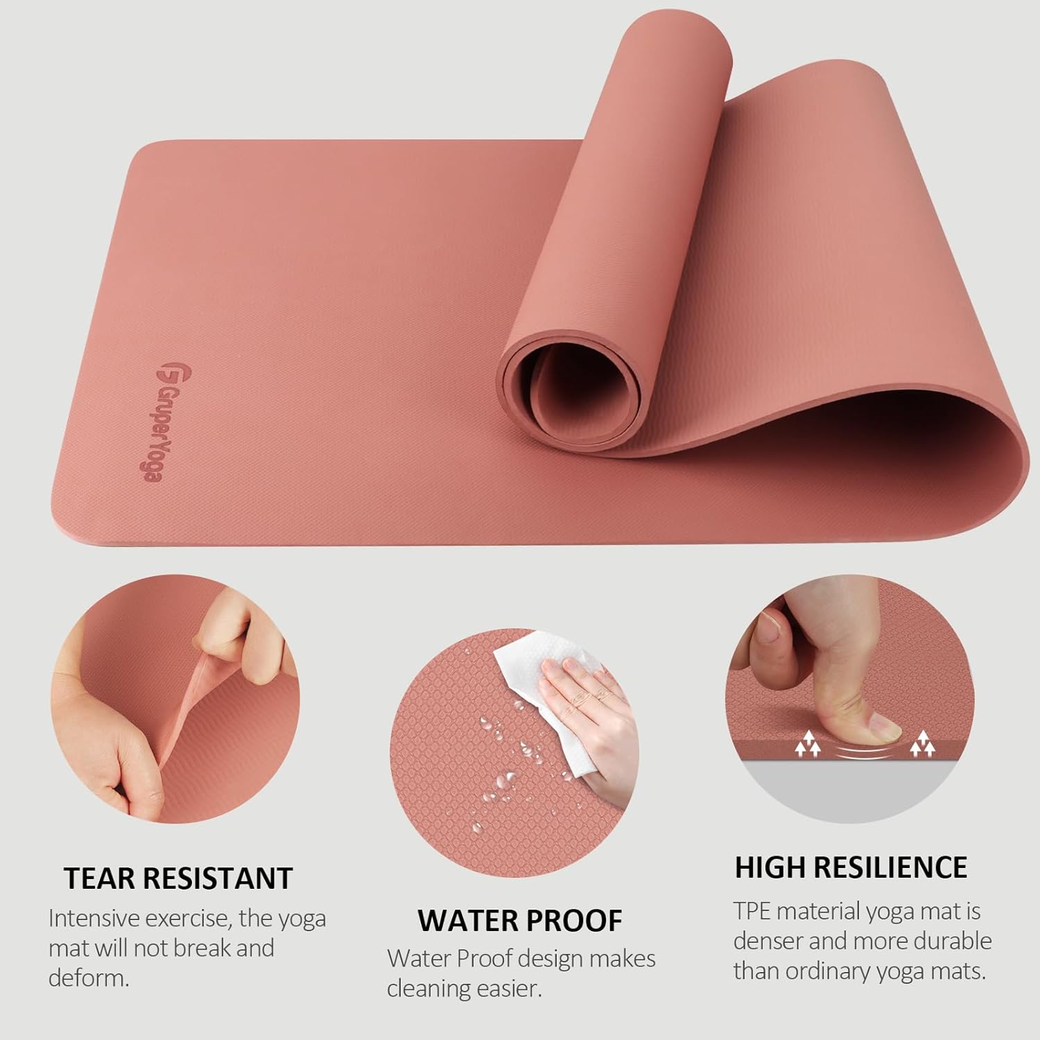 Gruper Yoga Mat Non Slip, 72"L x 24"W x 0.24"/0.32"TH, Anti-Tear Exercise Mat with Carrying Strap and Bag, Pro TPE Yoga Mats for Women, Workout Mats for Home, Pilates and Floor Exercises - Image 3