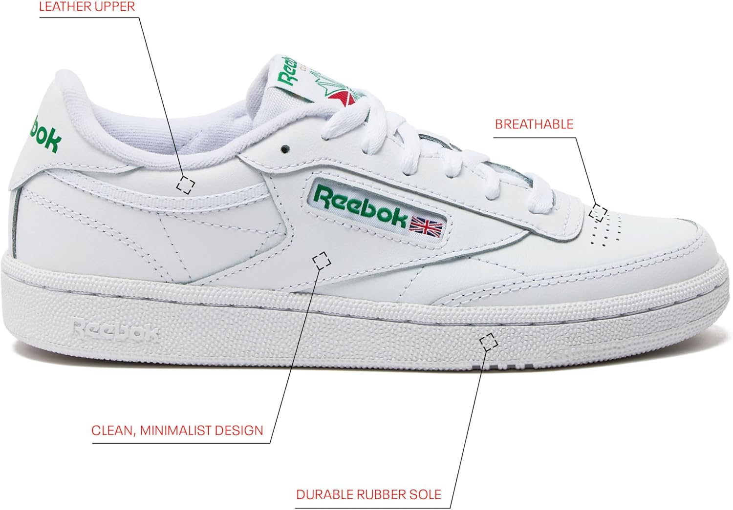Reebok Club C 85 Mens Tennis Shoes, Casual Fashion White Sneakers for Men - Image 3