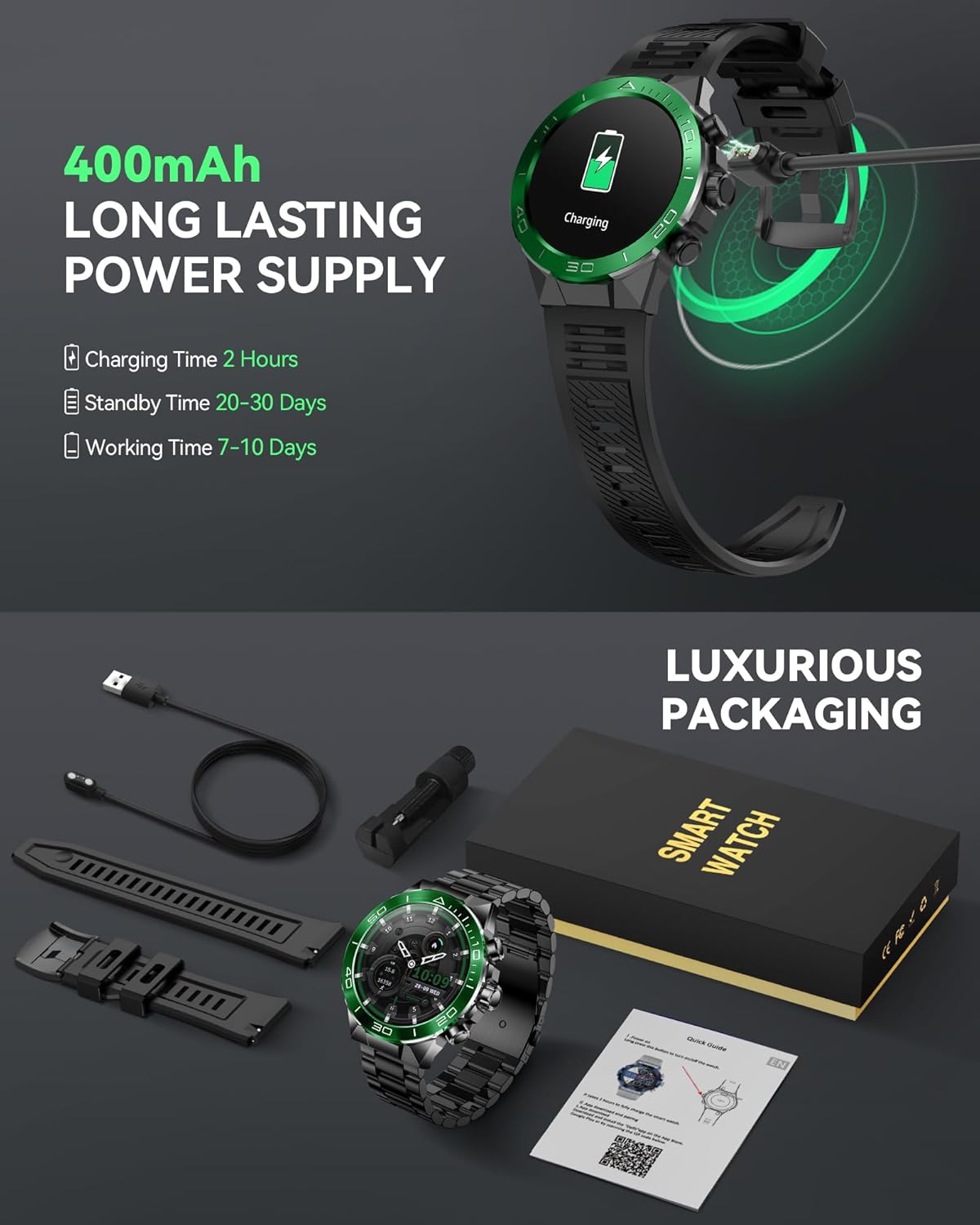 SOUYIE Men's Luxury Smart Watch - 1.43" AMOLED Display Smartwatch with HD Bluetooth Calling, 400mAh 30-Day Battery, 100+ Sports Modes, Health Monitor with Metal/Silicone Straps for Android iPhone - Image 9