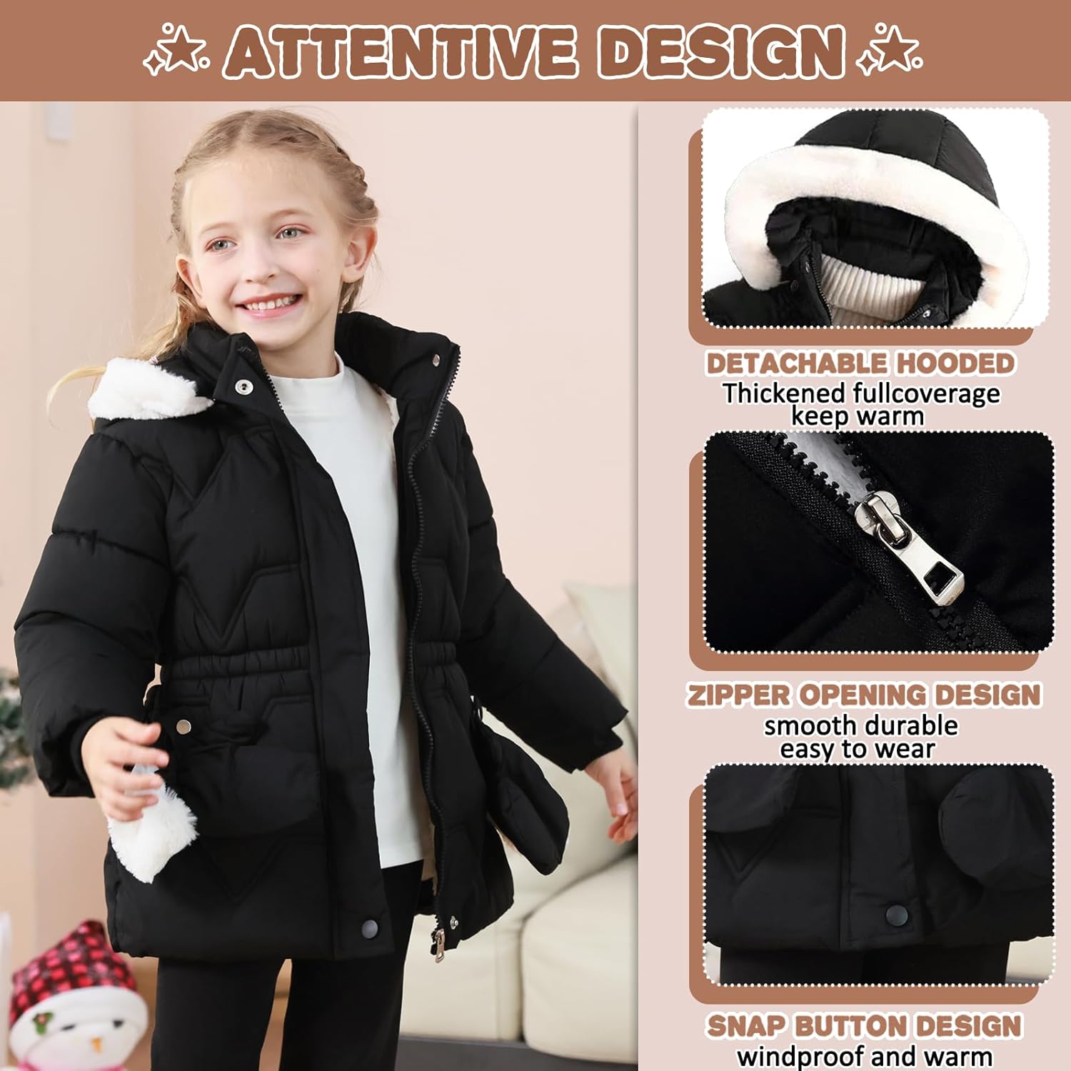 AiWMGL 3T 4T 5T 6T Toddler Girls Winter Coat Jacket Outwear Clothes Warm Overcoat Snowsuit Puffer Parka Fur Lined Hood Kids - Image 2