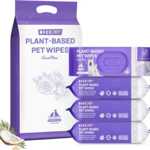 HICC PET Cleaning Deodorizing Wipes for Dogs & Cats, Vet Recommended Nourishes Smoothes Fur Grooming Wipes, Fermented Coconut Oil Grooming Body, Horse Skin, Coat & Hoof, 400 Count, Unscented