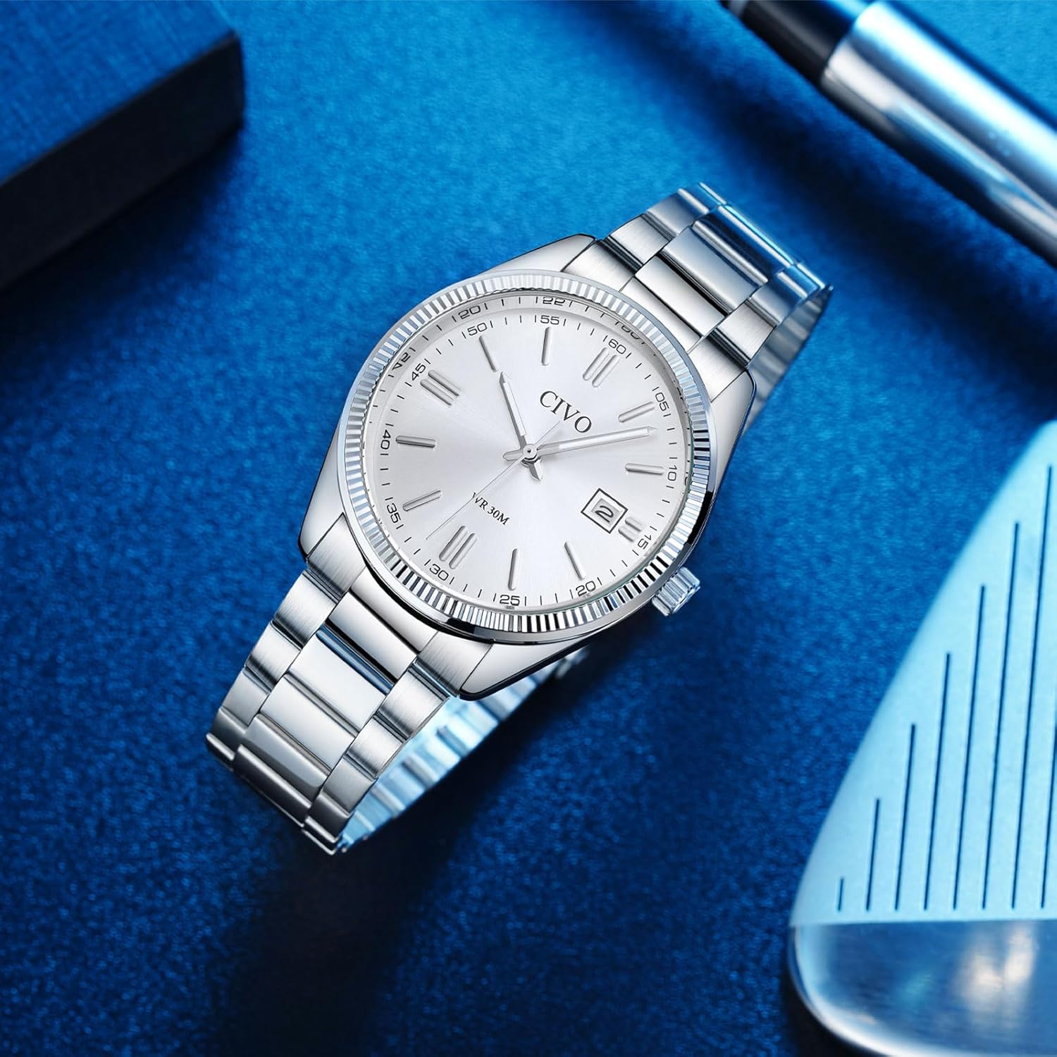 CIVO Analog Mens Watches Silver: Wrist Watches with Date Easy to Read - Dress Stainless Steel Watch for Men Gifts for Husband Father at Birthday Anniversary - Image 7