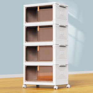 YFXCVSL 4 Tier Plastic Storage Bins with Lid 23QT, Stackable Storage Containers with Wheels, Folding Storage Boxes, Stackable Storage Bins, Organizers and Storage for Living Room,Office,Dorm