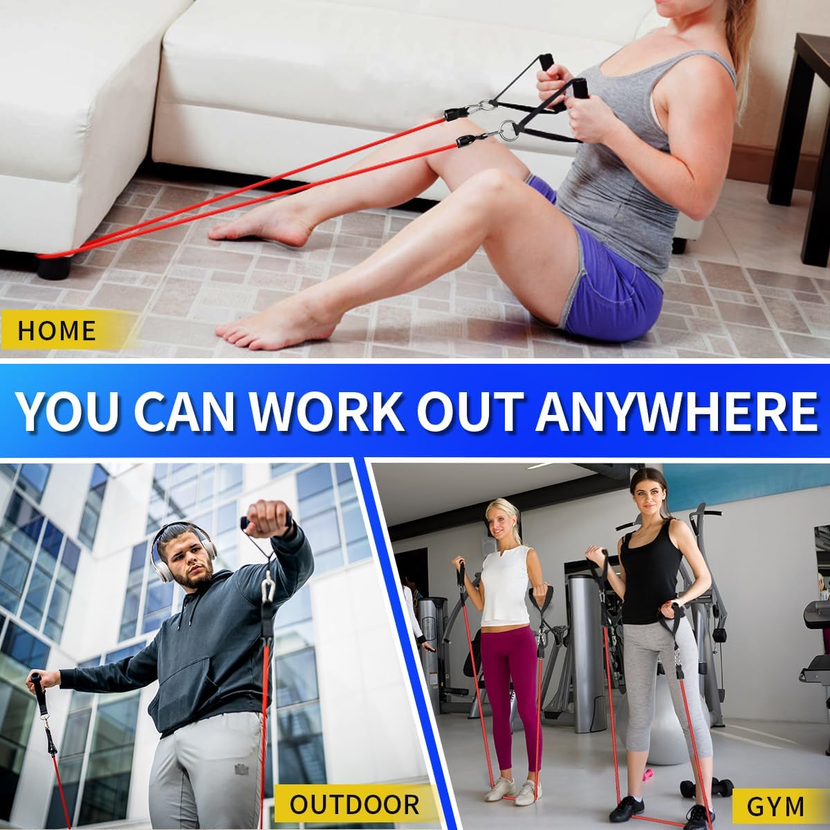WHATAFIT Resistance Bands Set with Handles - Exercise Bands Home Gym Strength Training Equipment, Includes Door Anchor & Ankle Straps for Full Body Workout Bands, Physical Therapy - Image 5