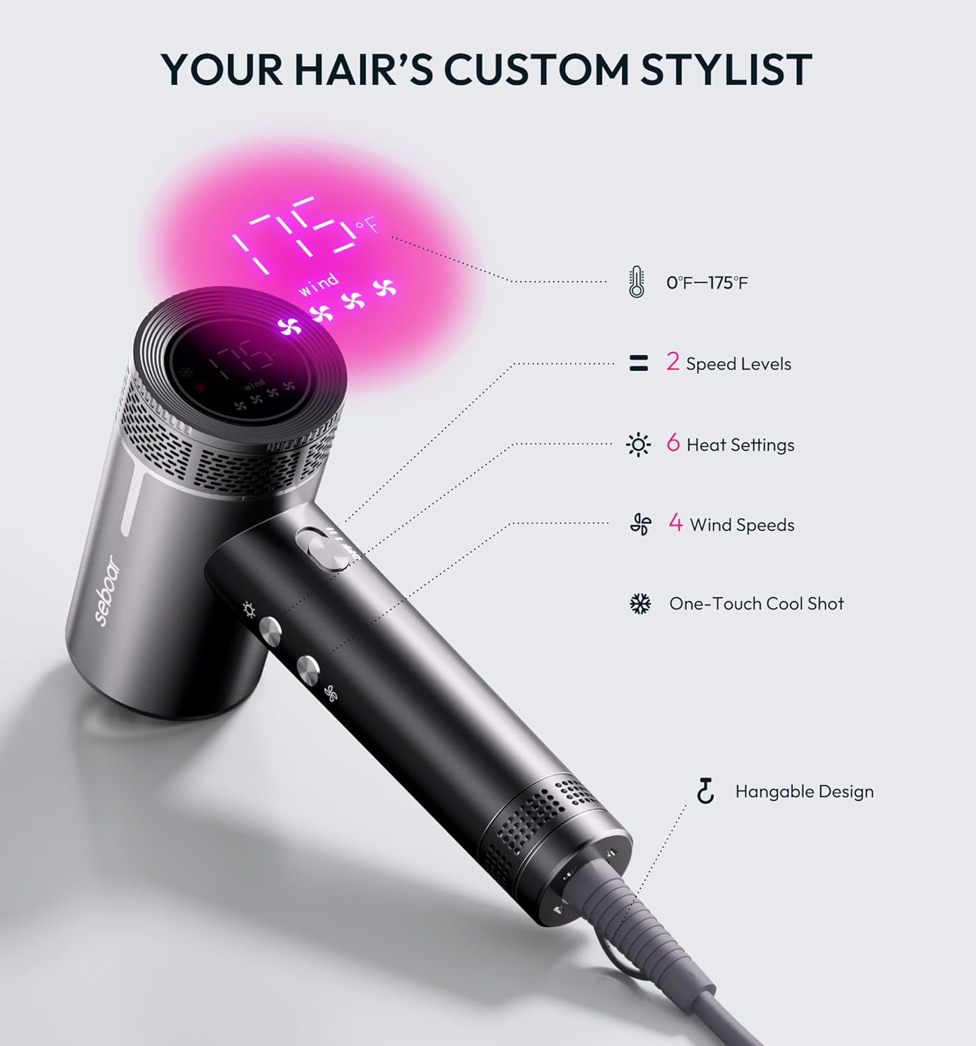 High-Speed Ionic Hair Dryer with Diffuser, Professional LCD Display Thermo-Control Blow Dryer, 1500W Fast Dry, 500 Million Negative Hairdryer, Low Noise, Lightweight for Travel Home Salon - Image 6