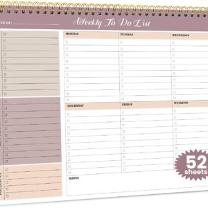 Weekly To Do List Notepad with 52 Undated Sheets（8.5″×11″）- Undated Weekly Planner Notepad for Office Desk Accessories and Supplies – Midnight Lilac