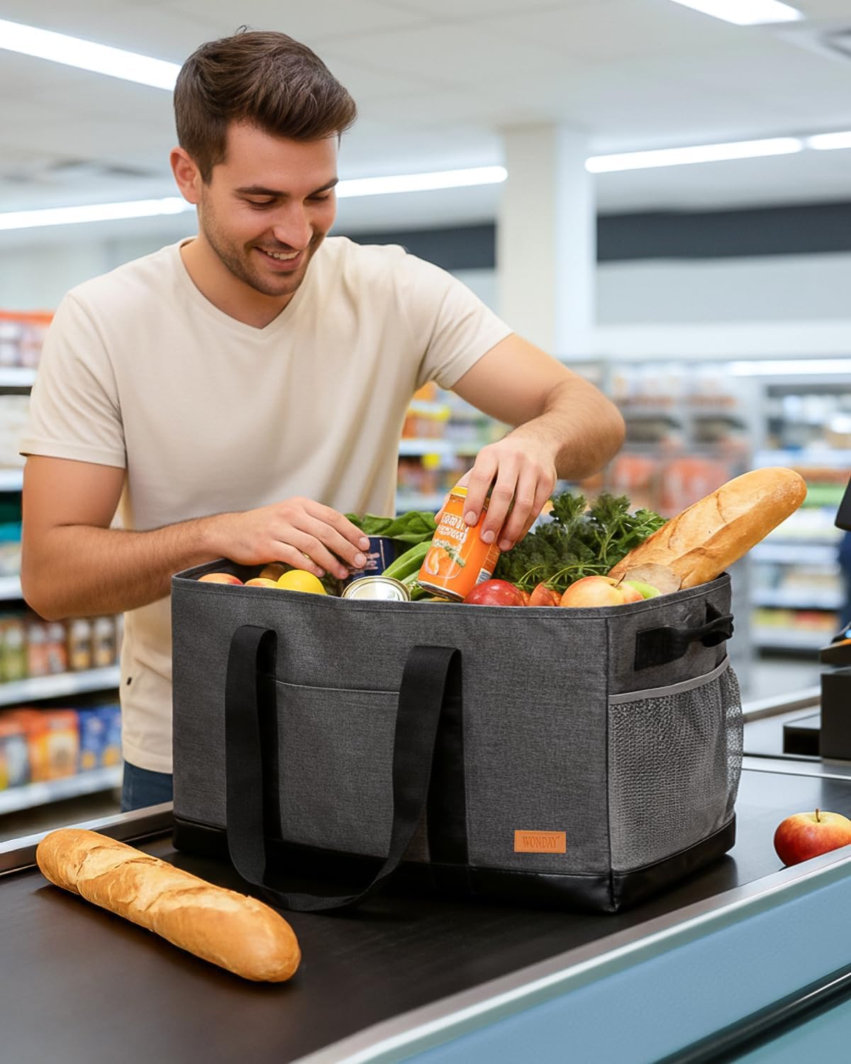 WONDAY Extra Large Utility Tote Bag - Standing Reusable Grocery Bag with Handle - Image 3
