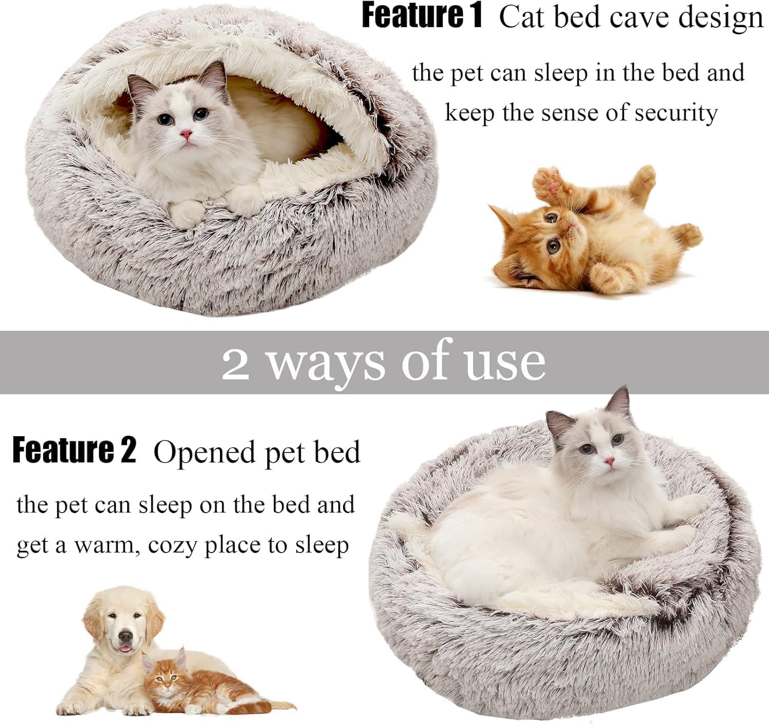 Keep Warm Lapcatz Nest Bed - Round, Fluffy, Hooded Cat Bed Cave with Anti-Slip Bottom and Machine Washable Cover for Small to Medium Pets (Green, Medium) - Image 3