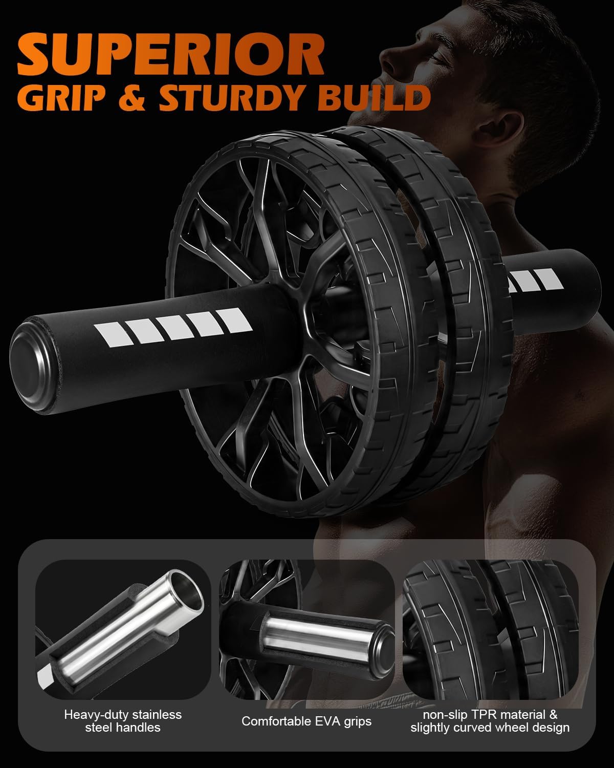 Upgraded Ab Roller Wheel, Abdominal Core Workout Equipment for Home Gym with Knee Pad, Full Body Strength Training Fitness Tool for Men and Women - Image 2