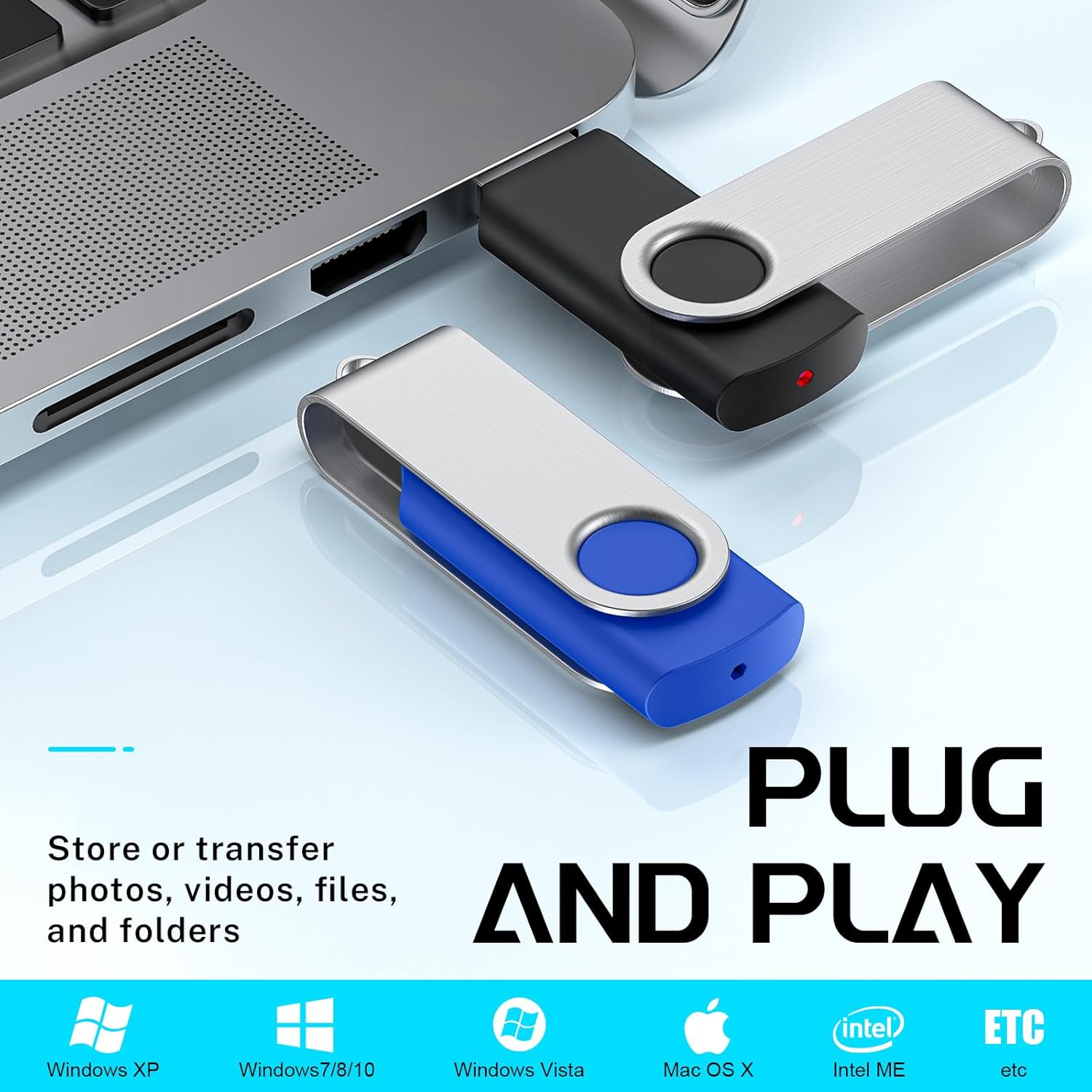 FEBNISCTE 64GB Flash Drive 10 Pack, Thumb Drive High Capacity Multicolour, Bulk USB Flash Drives 64 GB Metal Swivel, USB 2.0 Jump Drive Portable, Pen Drive Zip High Speed for Data Storage - Image 2