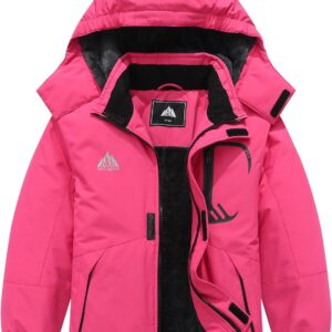 Kids Waterproof Ski Jacket Warm Winter Coat Boys and Girls Fleece Lined Hooded Rain Jacket