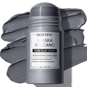 SKINTIFIC Deep Pore Cleansing Blackhead Remover Face Mask Stick, Mud Mask with Natural Alaska Volcano Clay, Gentle Exfoliating, Smoothing Skin, Non-Drying, Skincare Facial Mask