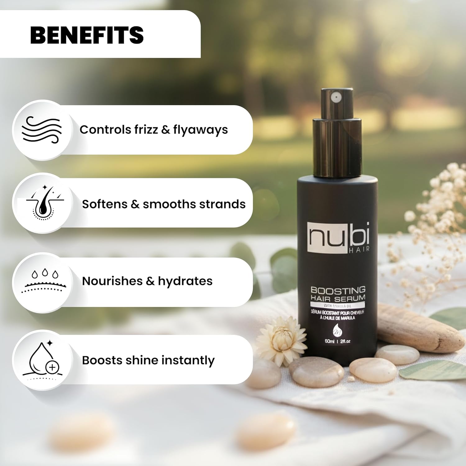 Nubi Marula Anti Frizz Serum - Smoothing Serum for Dry Hair Repair and Shine with Vitamin E, Aloe Vera - 2 Fl Oz - Image 4