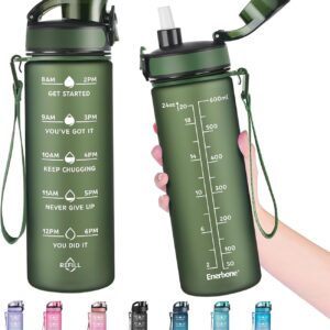 Enerbone Water Bottle, Leakproof BPA & Toxic Free, Motivational Water Bottle with Times to Drink and Straw, Fitness Sports Water Bottle with Strap for Office, Gym, Outdoor Sports
